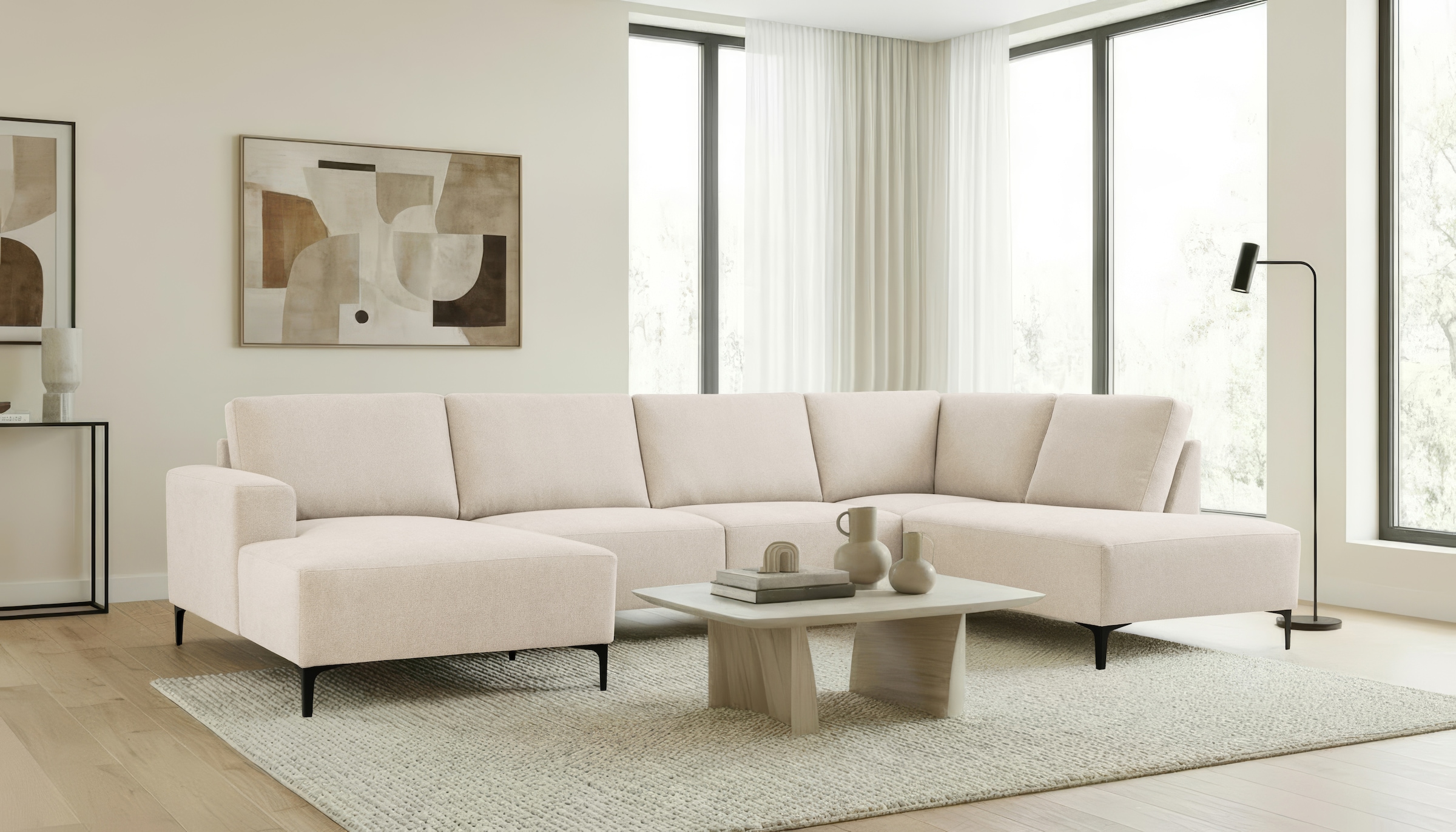 OTTO home Wohnlandschaft "Tournon U-Form, XXL Sofa, Breite 333 cm, Webstoff, Chenille" Designsofa im nordischen Stil, Wellenunterfederung, Metallfüße
