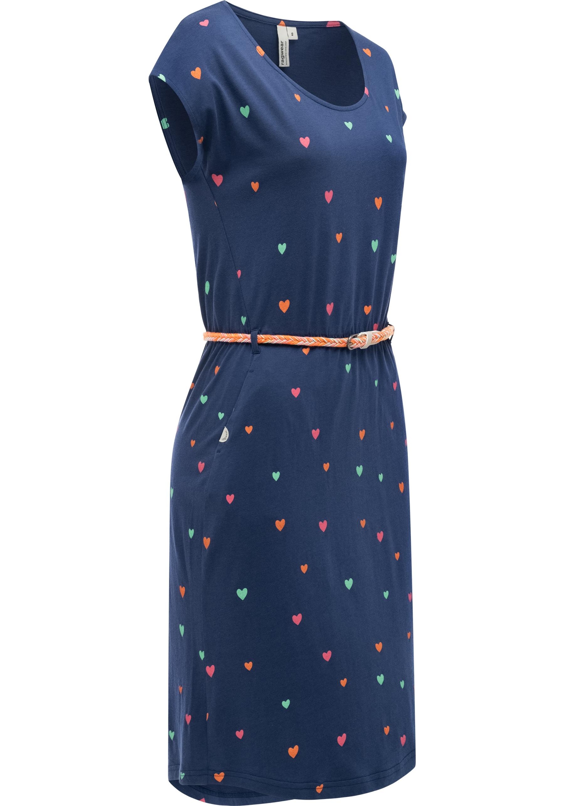 Ragwear Shirtkleid »Lilithe Hearts YOUMODO« Eingrifftaschen Sommerkleid mit Herzchen-Print und Flechtgürtel