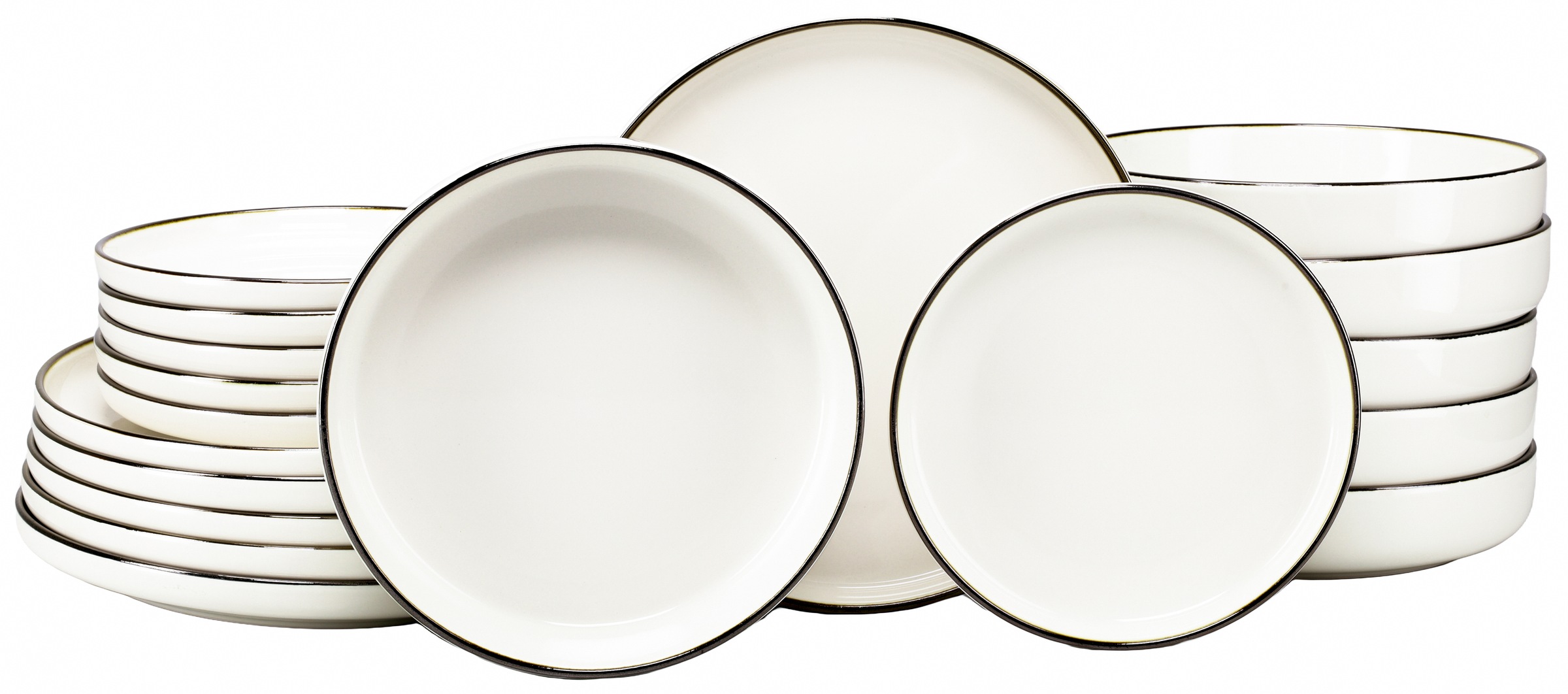 CREATABLE Teller-Set "Nordic Festive, Tellerset 18-tlg.", 18creme, Geschirr-Sets, Minimalistisches Design, Dezente goldene Akzente