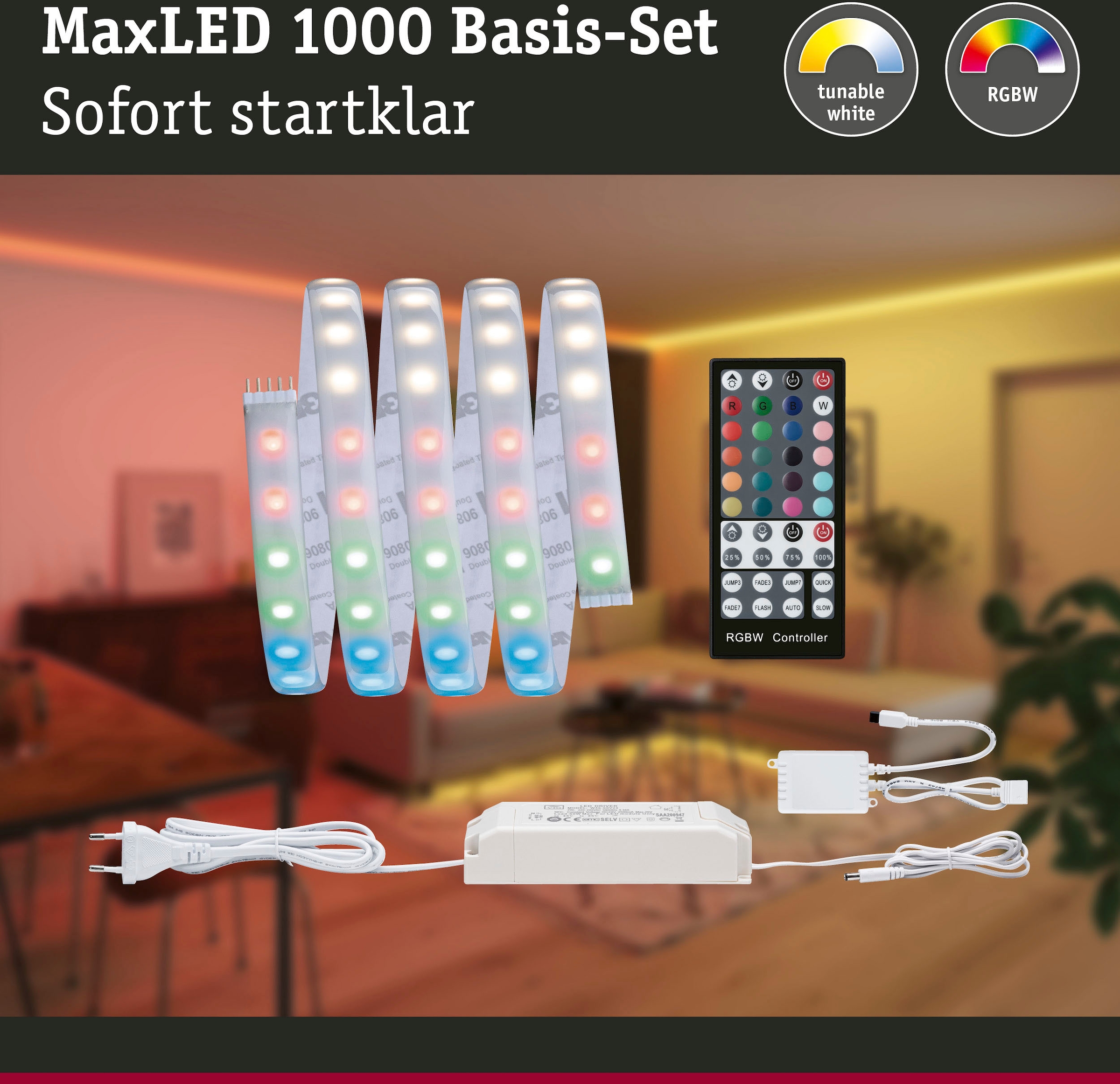 Paulmann LED-Streifen »MaxLED 1000 Basisset 1,5m IP44 Cover 3000K 18W  230/24V 50VA Silber«, 1 St.-flammig, RGBW bestellen | BAUR