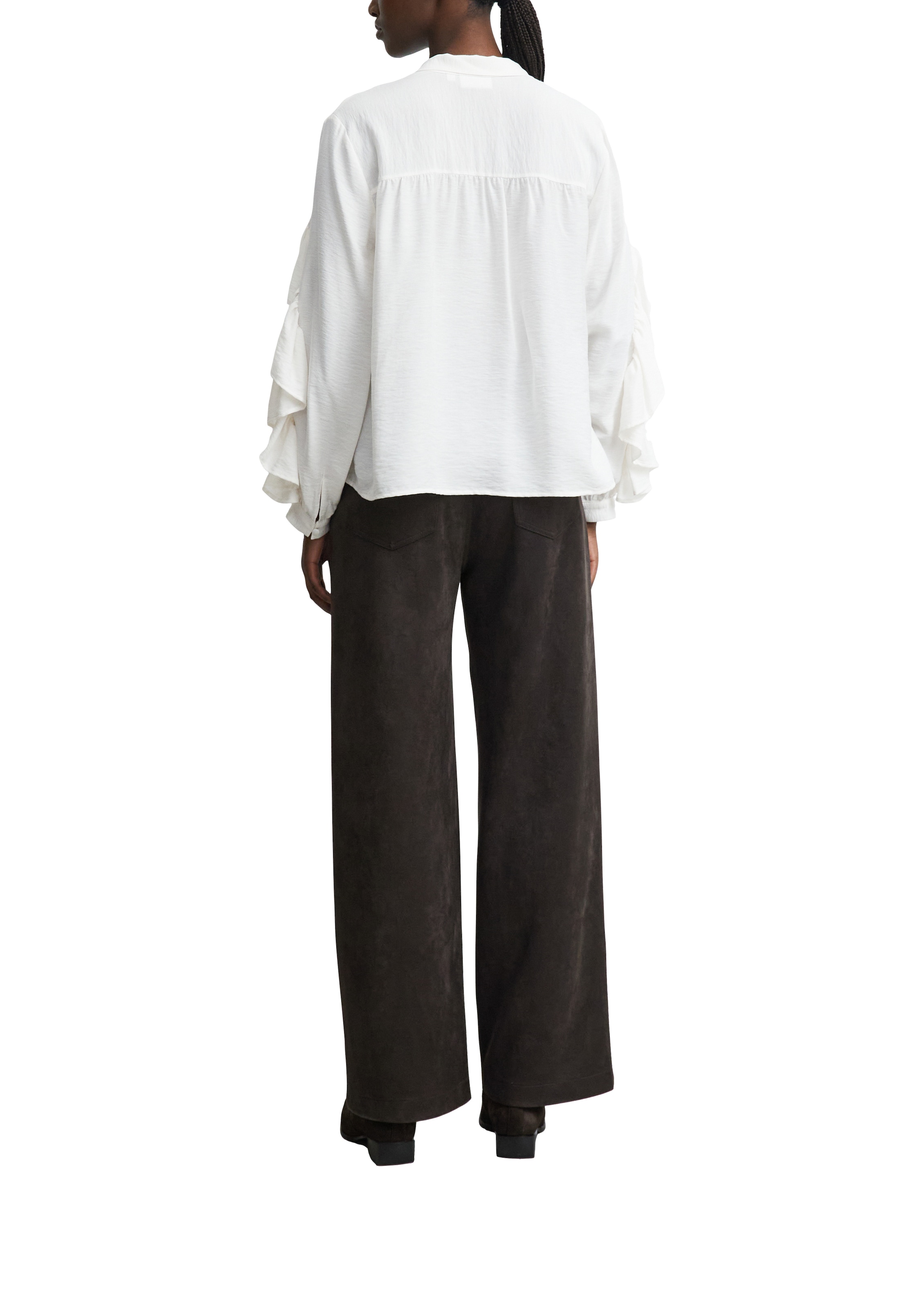 Comma Lederimitathose  aus softem Velours, Wide Leg, High Rise