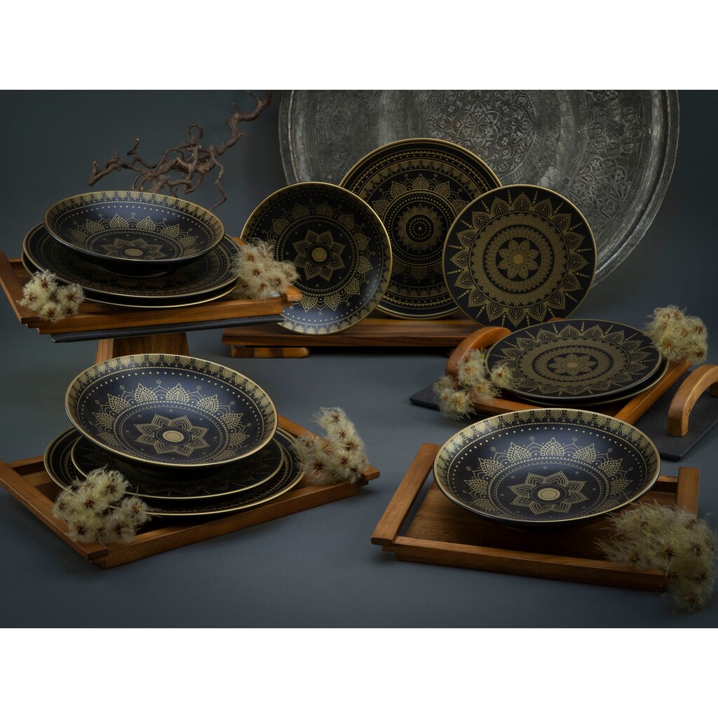 CreaTable Teller-Set »Mandala Gold«, (Set, 12 tlg., Tafelservice für 4 Personen), Service, goldene orientalische Motive, 12 Teile, für 4 Personen