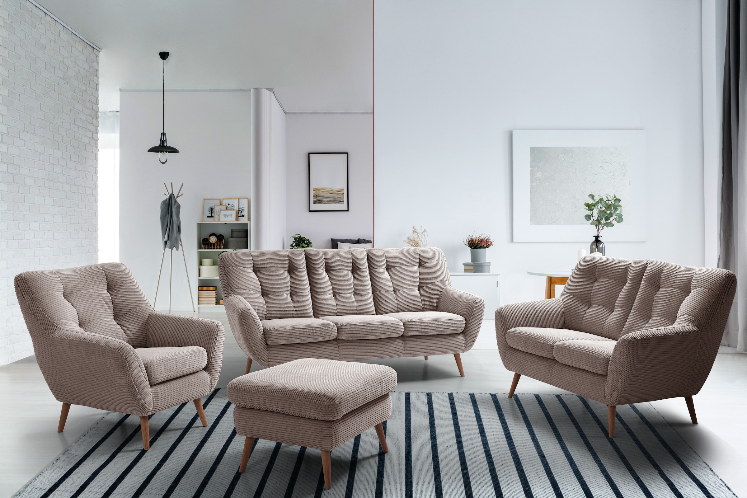 exxpo - sofa fashion Sessel »Scandi, Loungesessel mit tollem Sitzkomfort, hochwertige Polsterung«, bequem, hohe Holzfüße