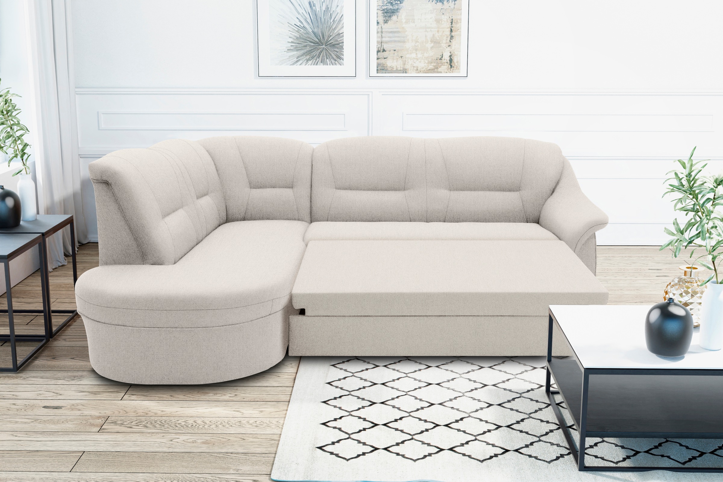 DOMO collection Ecksofa »Faenza für kleine Räume, Stellmaße 232,176cm, komfortabel, L-Form«, mit Ottomane, zeitlos, elegante Armlehnen, wahlweise mit Bettfunktion
