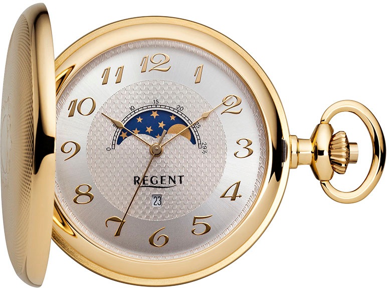 REGENT Damen Taschenuhr "P731", gold, Taschenuhren, Quarzuhr, Herrenuhr, Mondphase, Datum, Acrylglas