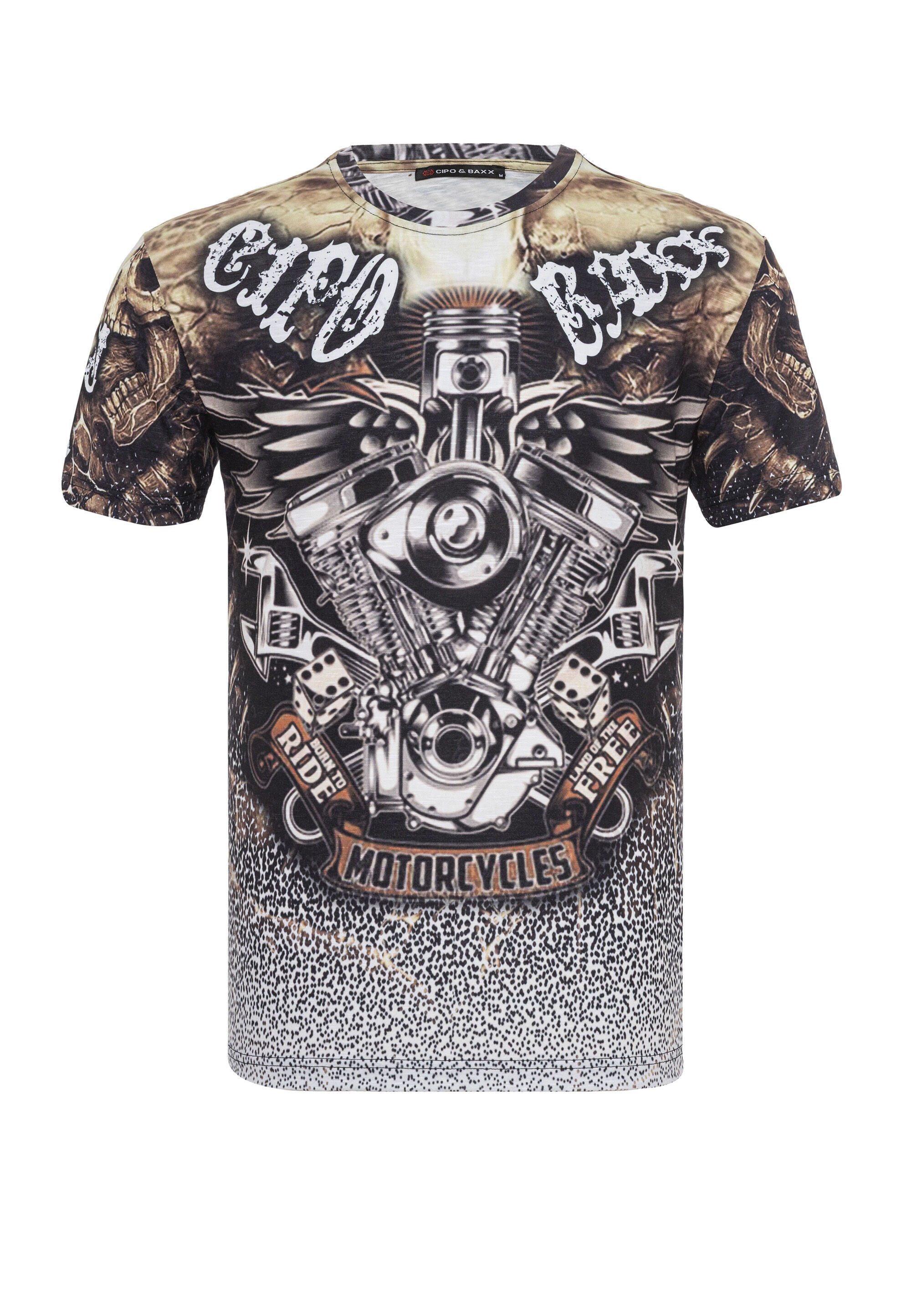 Cipo & Baxx T-Shirt "CT820" Stylischer "Motorcycles"-Schriftzug