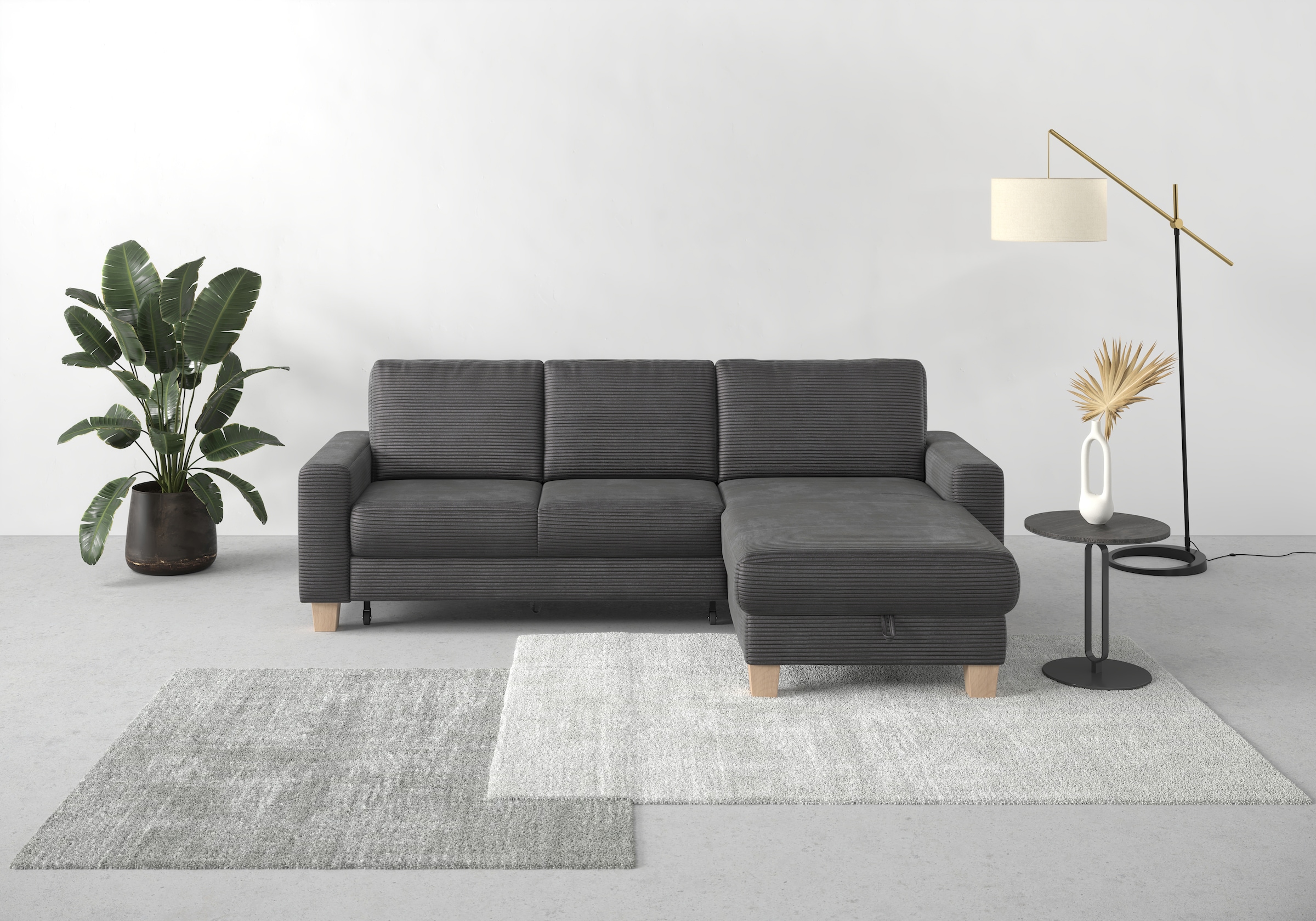 OTTO home Ecksofa "Summer L-Form" mit Recamiere, mit oder ohne Schlaffunktion und Bettkasten, Cord-Bezug