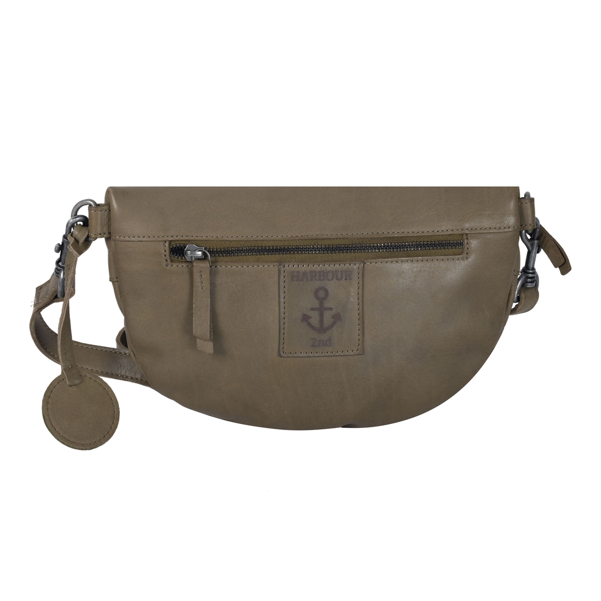 Gürteltasche HARBOUR 2ND "Jutta", Gr. B/H/T: 28cm x 18cm x 7cm, olivgrün, Leder, Taschen Gürteltasche, Unisex Umhängetasche, Bauchtasche mit Ankeranhänger