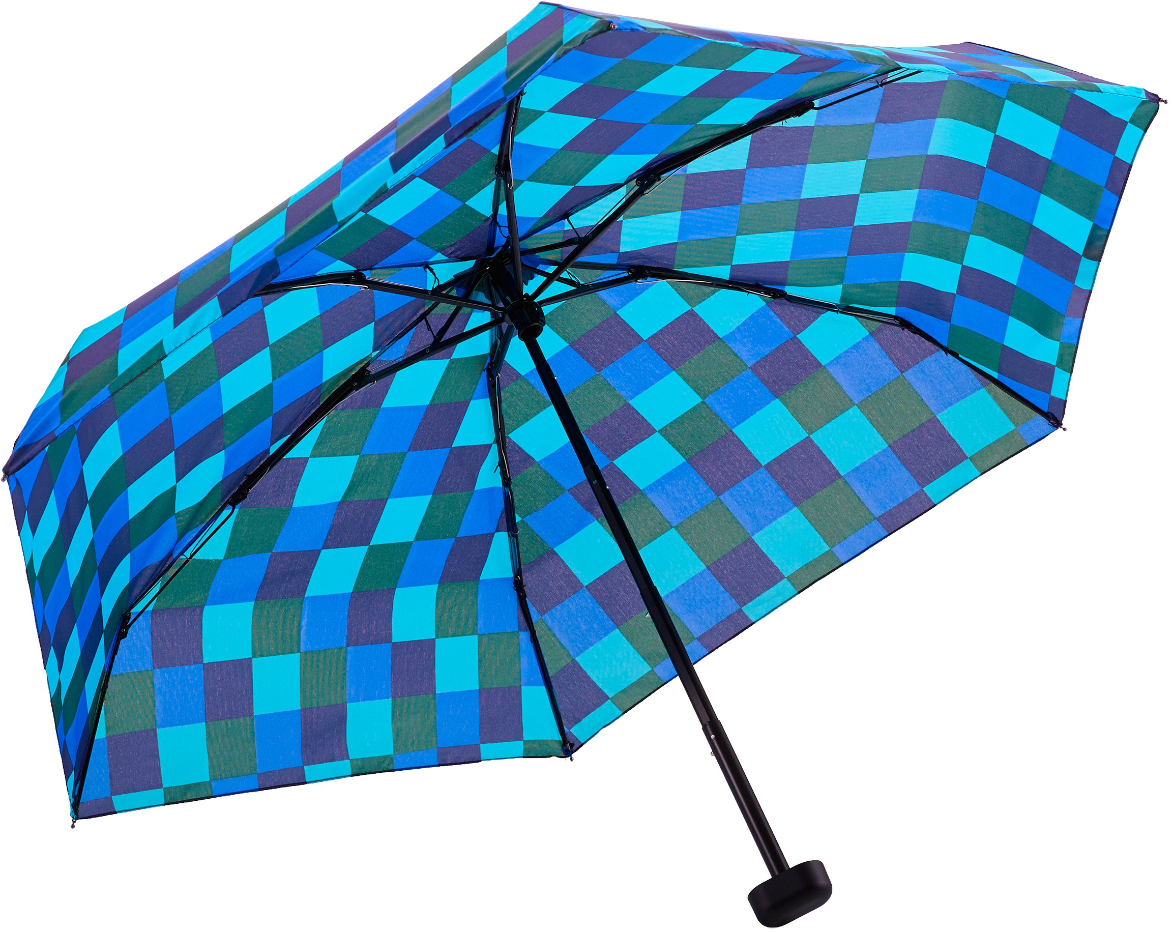 EuroSCHIRM® Taschenregenschirm »Dainty, Karo blau grün«, kariert, besonders leicht, super flach und extra klein