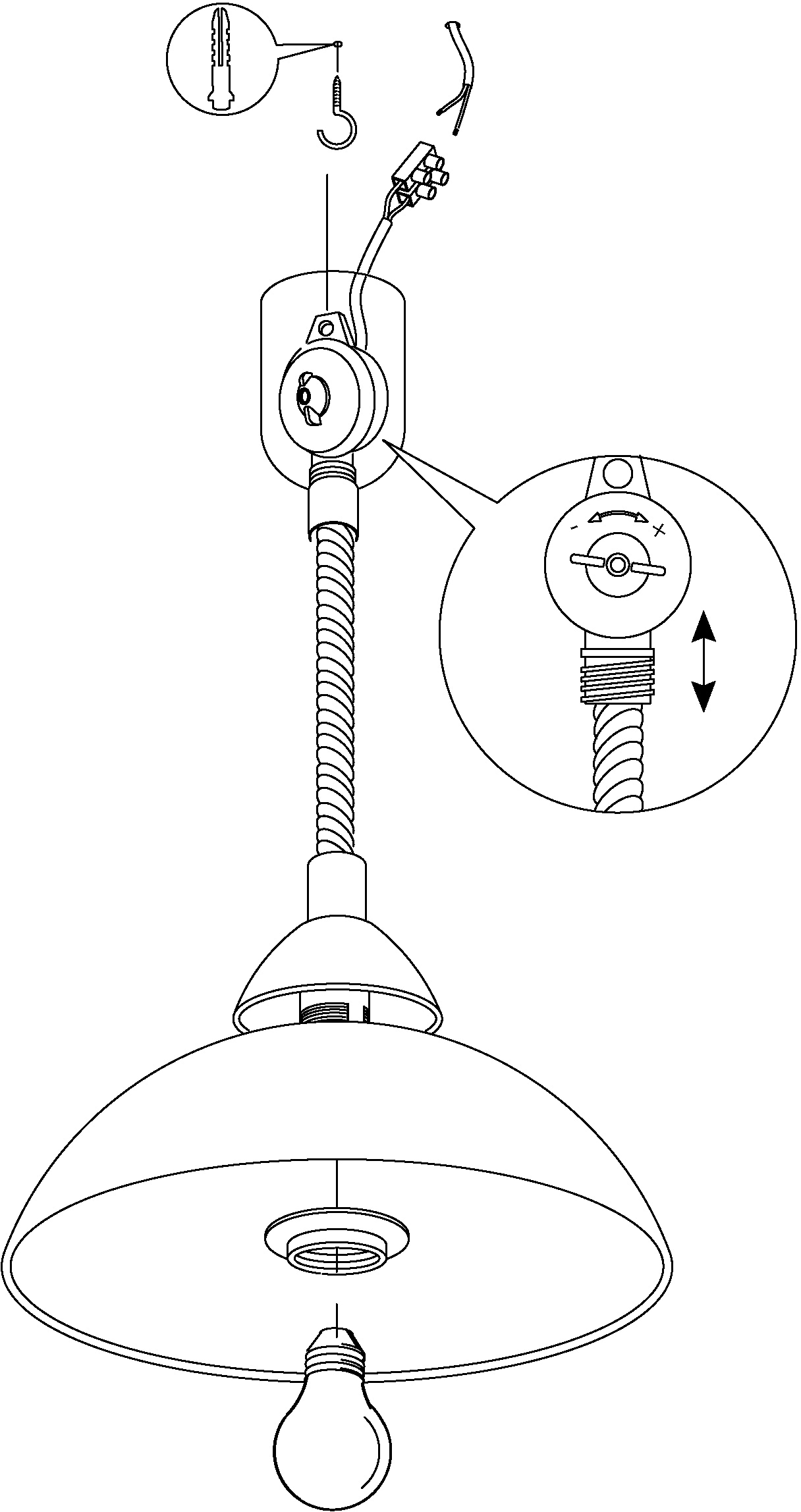 EGLO Pendelleuchte »LORD 2«, 1 flammig, Leuchtmittel E27 | ohne Leuchtmittel, Hängelampe, Spiralkabel, höhenverstellbar, Küchenlampe, E27, Ø 36 cm