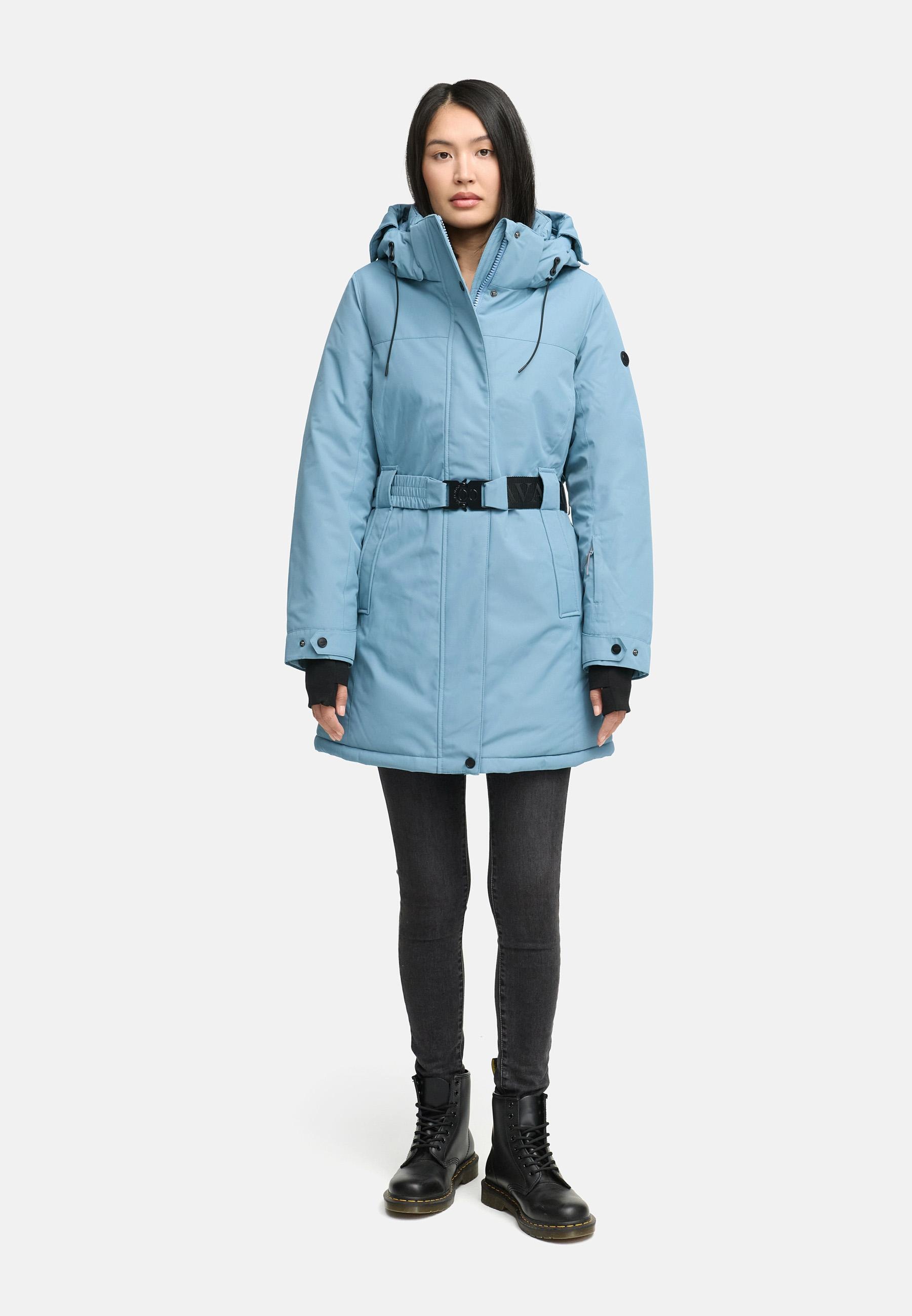 Navahoo Wintermantel »Frostkuss 14«, Warmer Damen Mantel mit abnehmbarer Kapuze und Taillengürtel