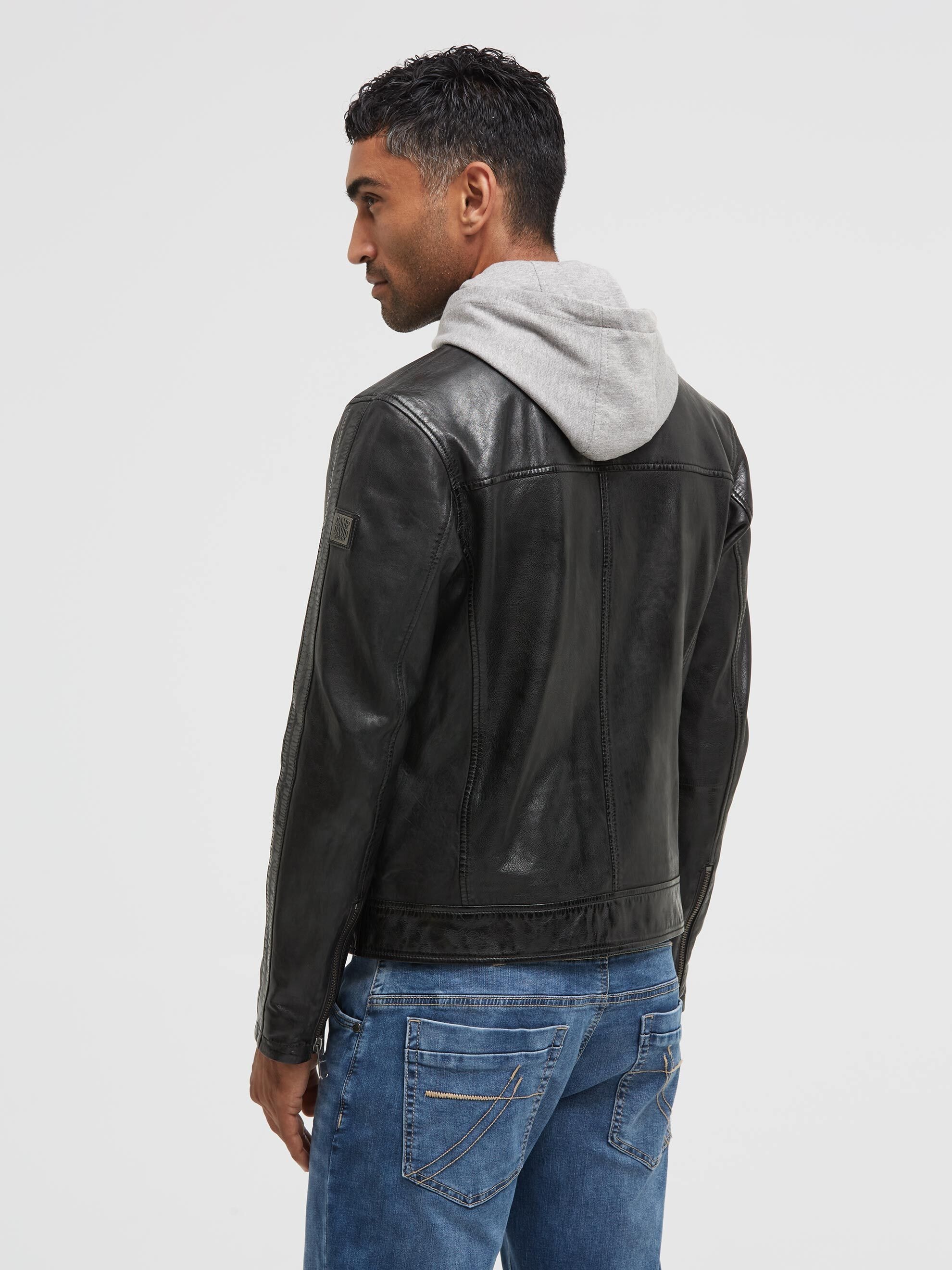 CAMP DAVID Lederjacke mit Kapuze mit weichem Lammleder