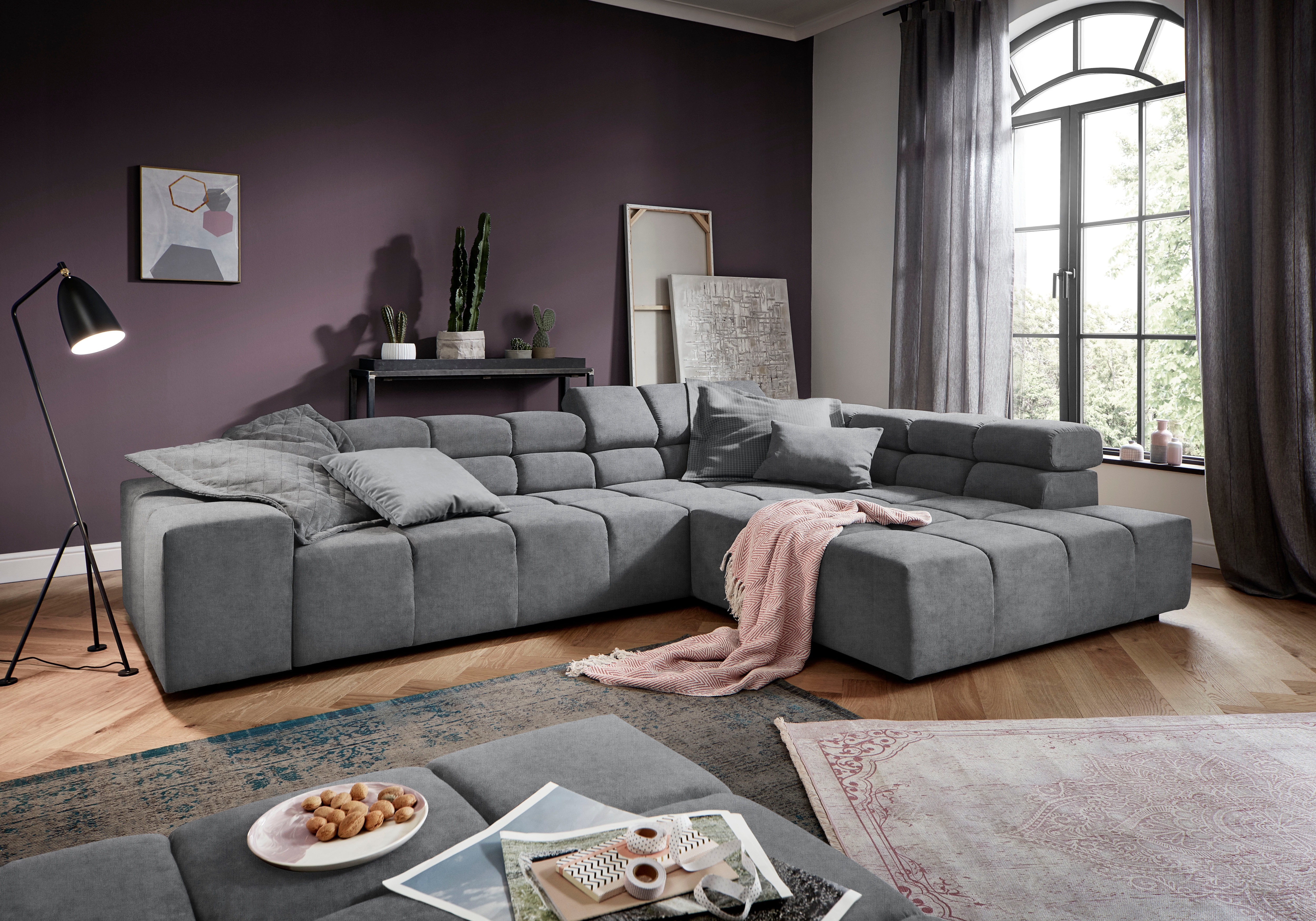 Home affaire Ecksofa "Ancona, Ecksofa, incl. Kopfteilverstellung, Breite 319 cm, L-Form" wahlweise motorische Sitztiefenverstellung, auch in Cord + Easy Care