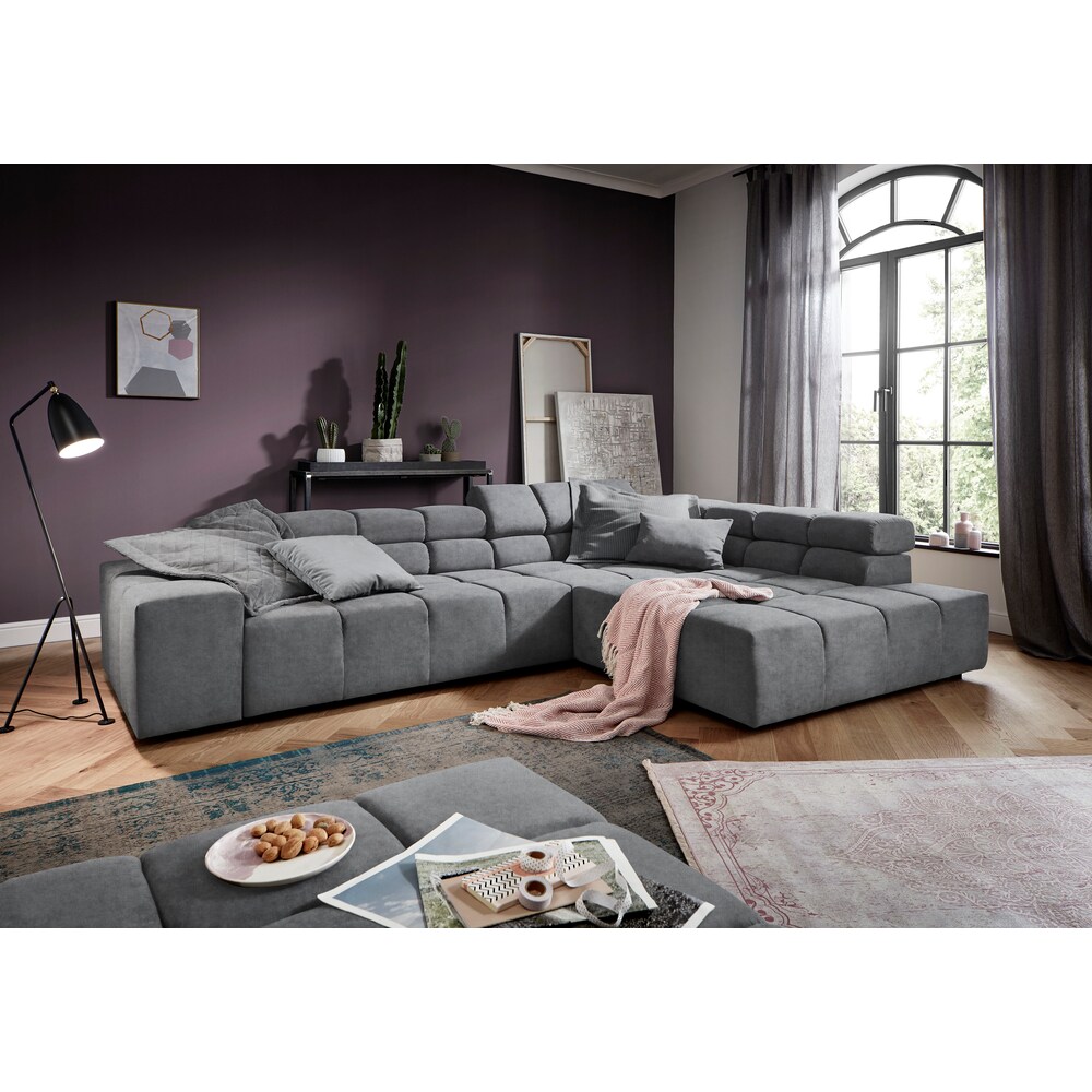 Ecksofa »Ancona incl. Kopfteilverstellung, Zierkissen Breite 319cm, L-Form«