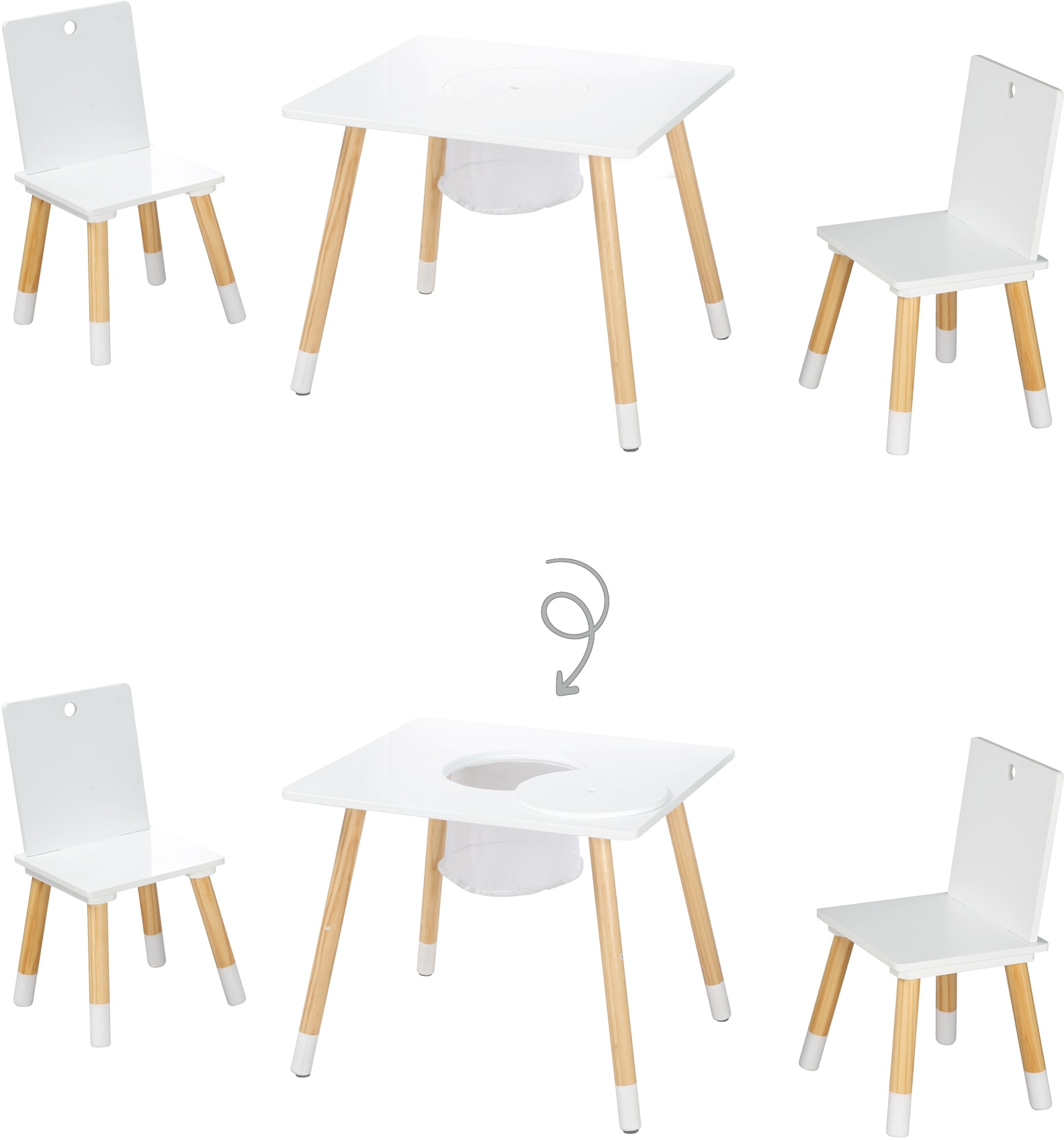 roba® Kindersitzgruppe »Sitzgruppe BAUR | Aufbewahrungsnetz, aus bestellen Holz weiß«, mit