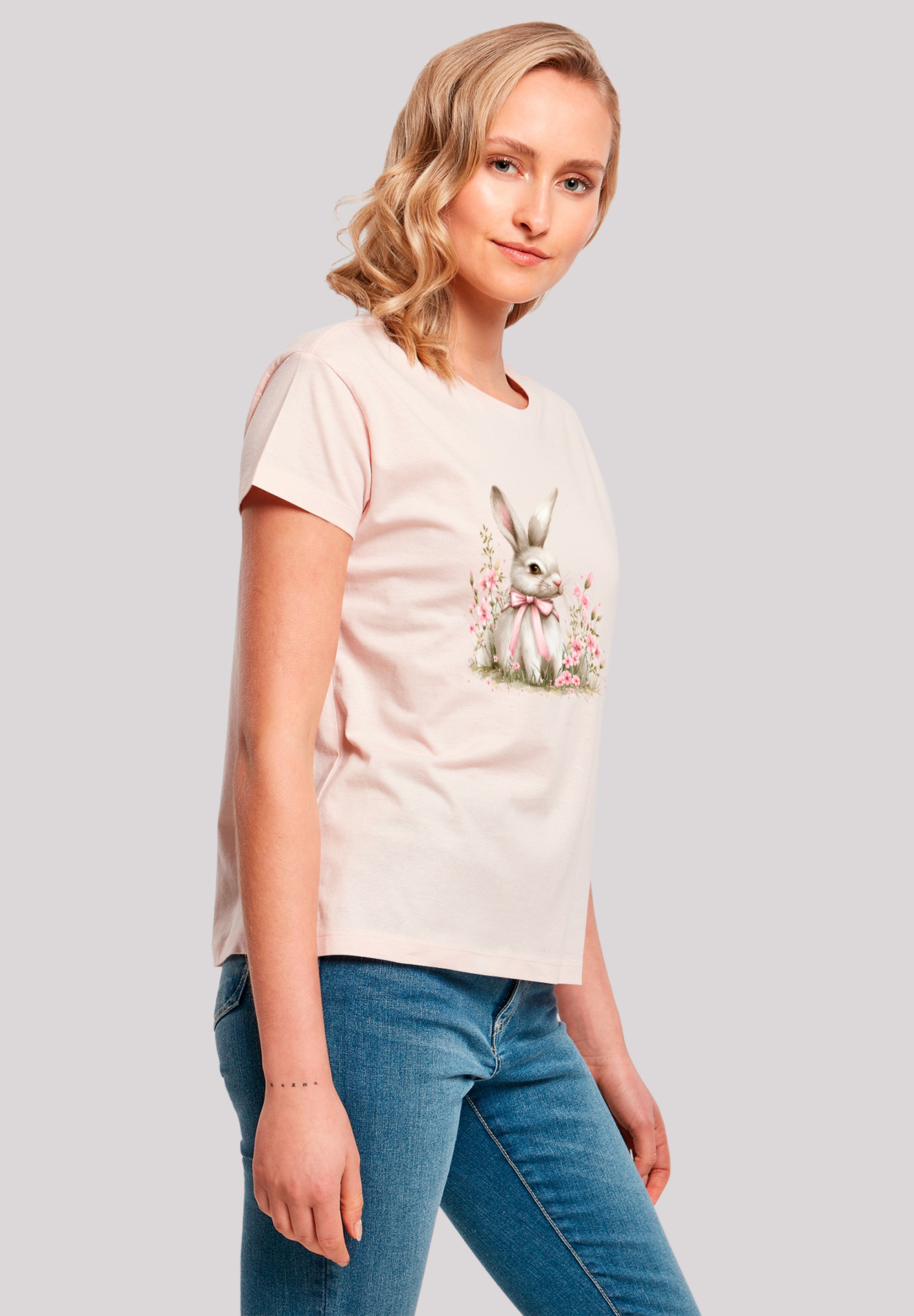 F4NT4STIC T-Shirt »Niedlicher Osterhase mit Blumen«, Premium Qualität