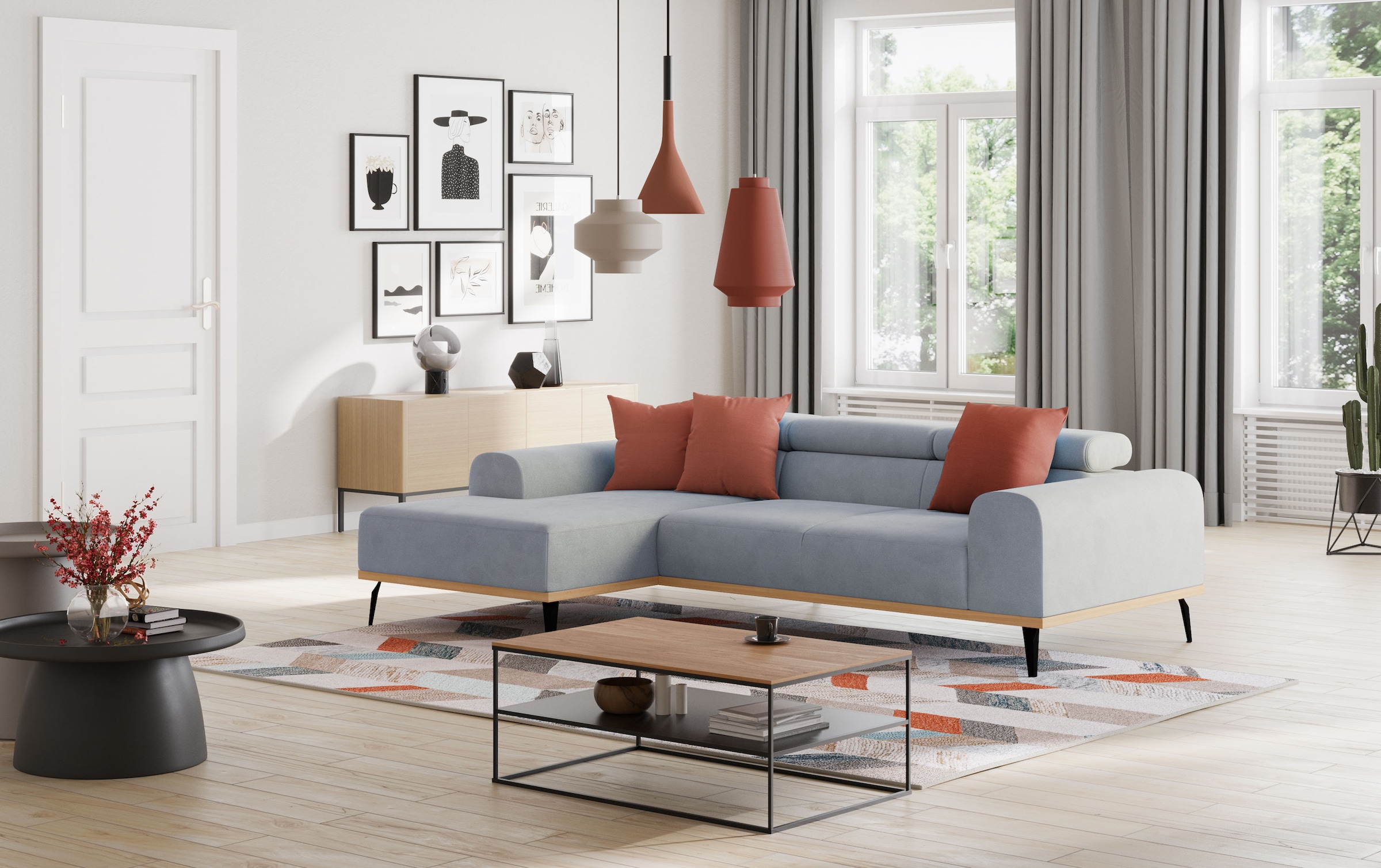 Places of Style Ecksofa »Carlo L-Form«, mit Kopfteilverstellung & Holz-Rahmenoptik, wahlweise Relaxfunktion