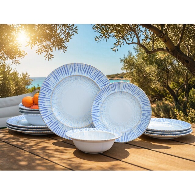 CreaTable Teller-Set »Rondo Summertime Blau, Teller Set 12-tlg« Maritim, Reaktivglasur