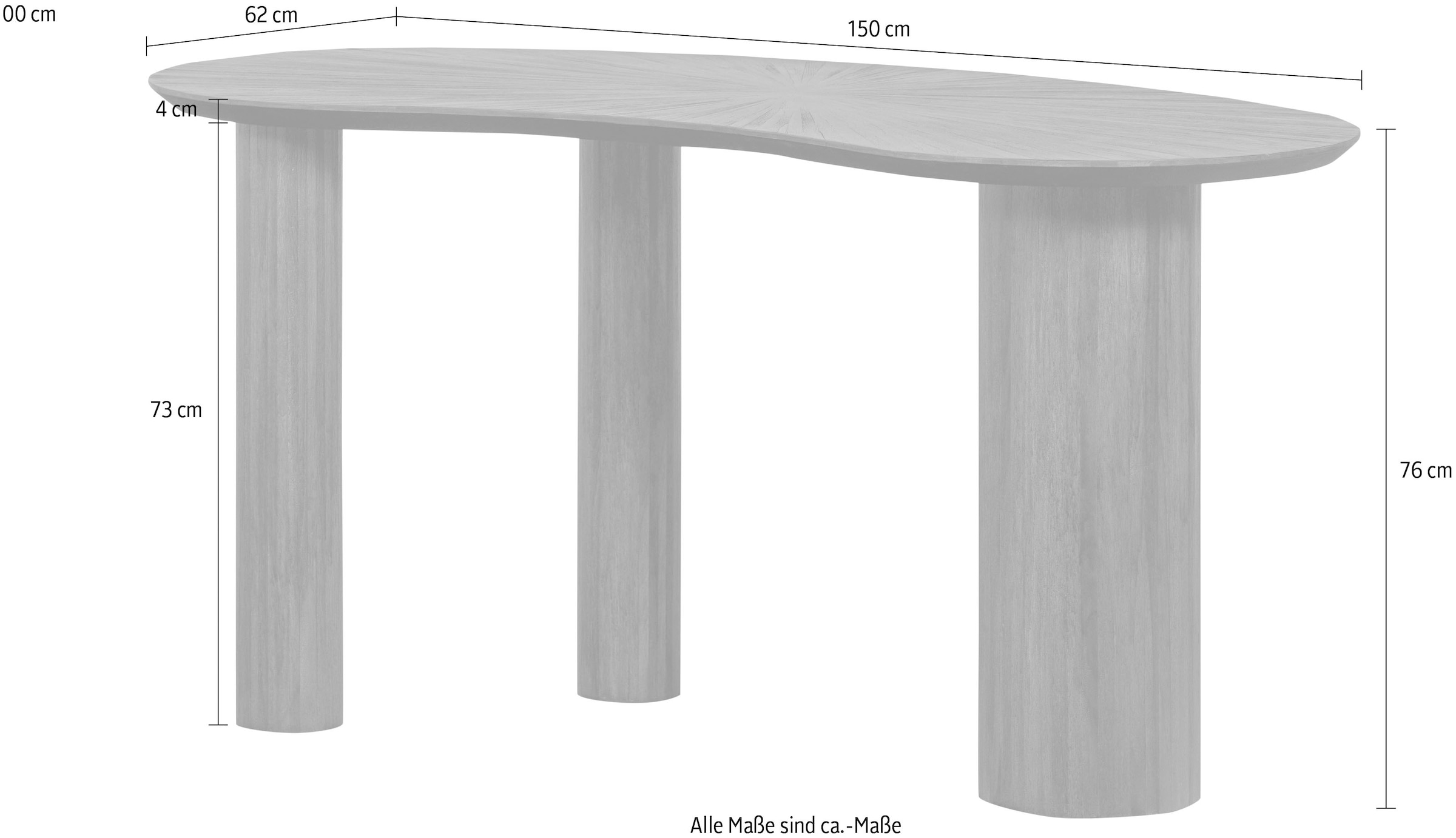WOOOD Schreibtisch »Sun aus Teakholz mit organischer Form und Standfuß 150x62x76 cm« Einfach zu montieren, sichtbare Maserung