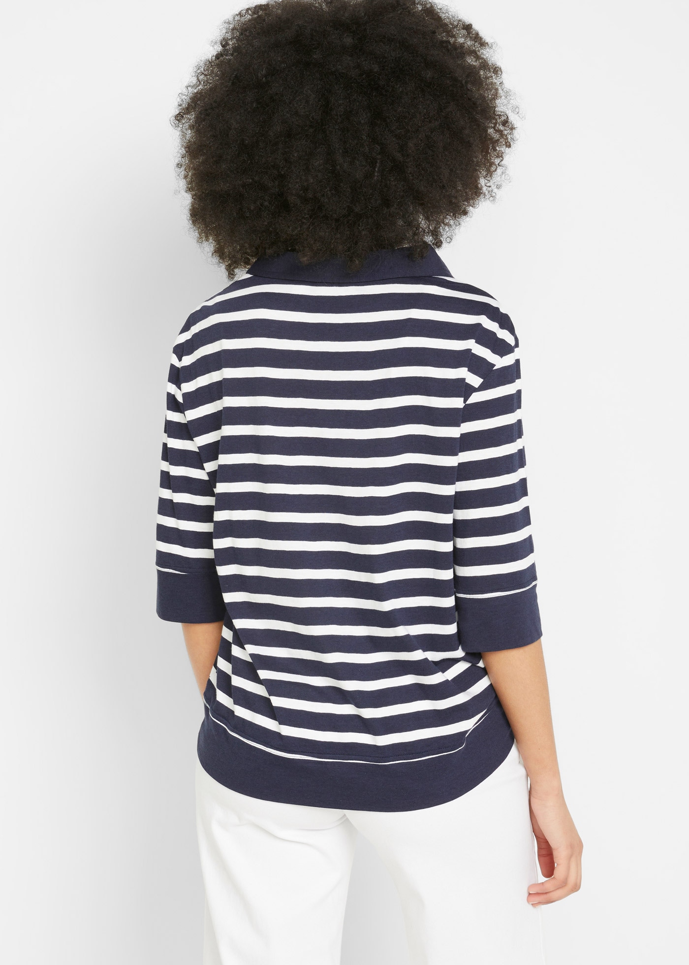 bonprix Poloshirt 2 Stk. Oversize Passform, mit Halbarm, gestreiftes Design