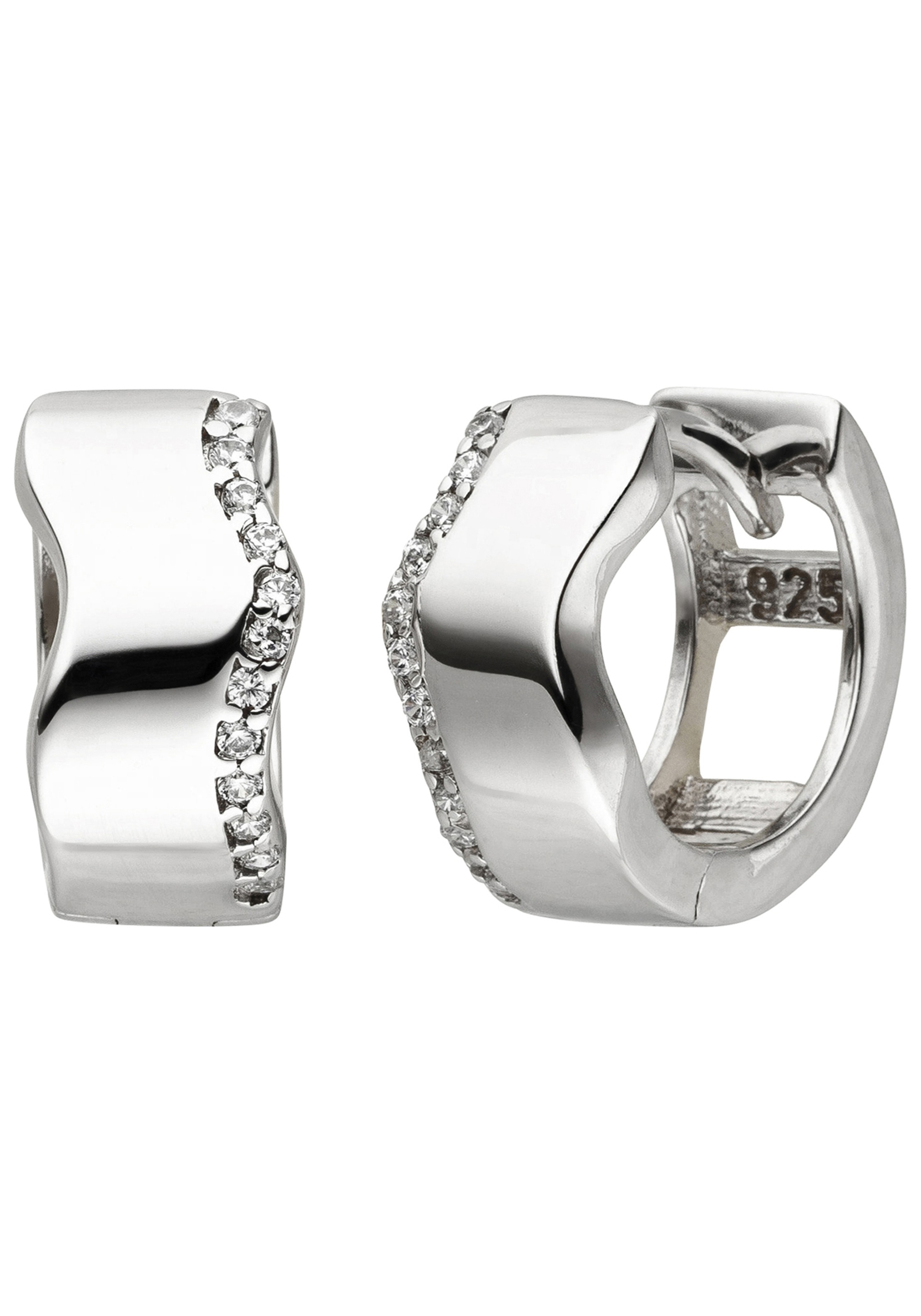 Paar Creolen JOBO "Ohrringe Silberohrringe 12 mm", silber 925, weiß, Ohrringe, Damen, 12,4mm, Silber 925 (Sterlingsilber), 925 Silber mit 24 Zirkonia