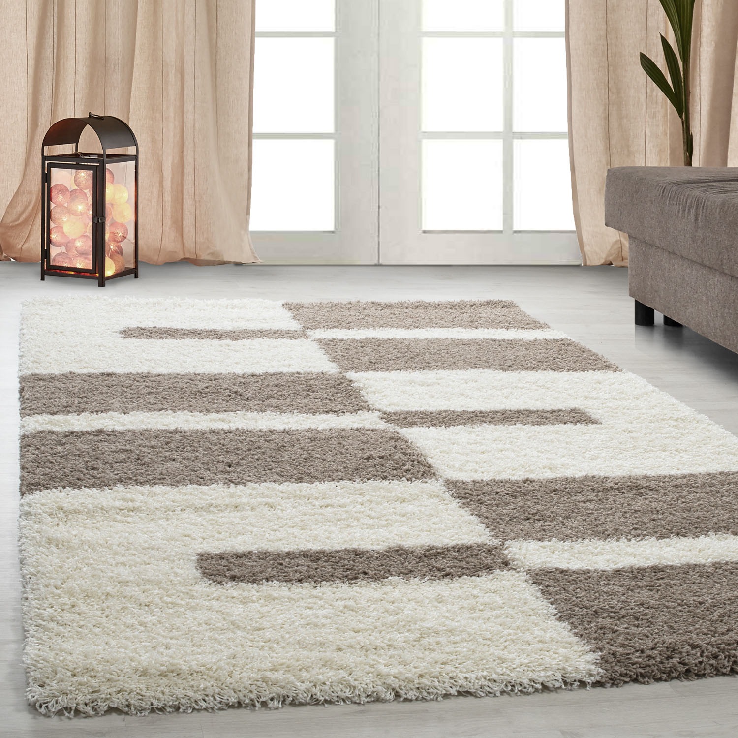 Hochflor-Teppich AYYILDIZ TEPPICHE "Gala Shaggy 2505", beige, B:140cm H:30mm L:200cm, Kunstfaser, Teppiche, Langflor, Läufer, alle Räume, Wohnzimmer