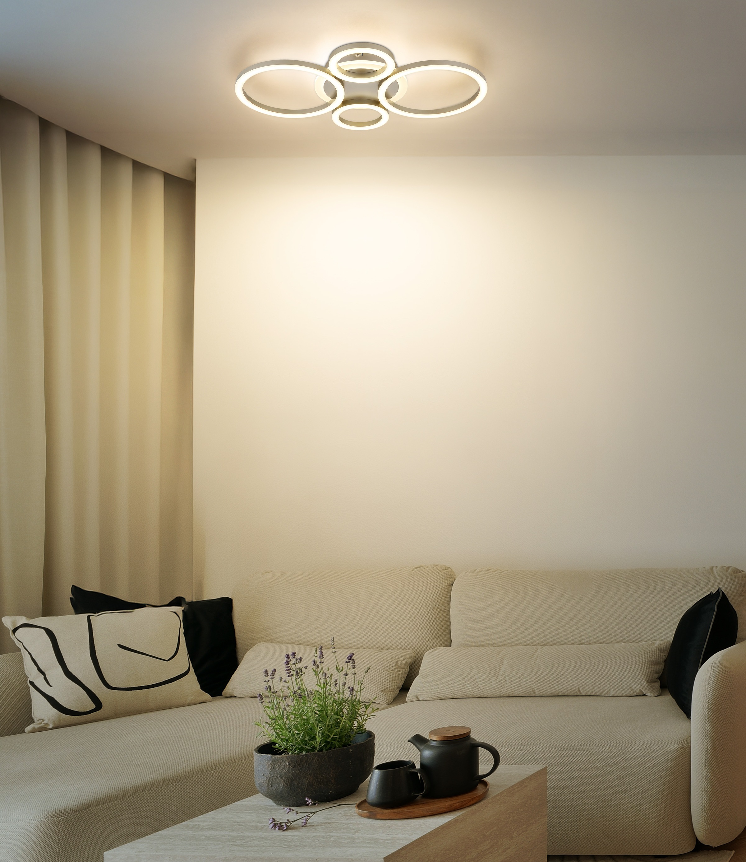 GLOBO LIGHTING Deckenleuchte »LORETTA« LED-Modul 1 Stk. Kaffeefarbene Deckenleuchte, Kunststoff opal, dimmbar, 2 Ring-Design