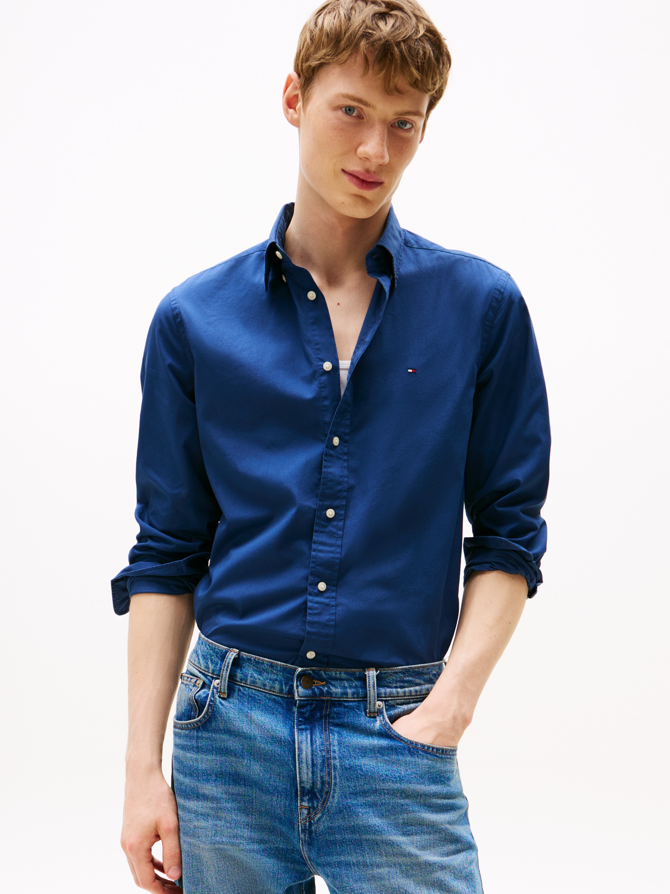 Tommy Hilfiger Businesshemd »FLEX POPLIN SOLID RF SHIRT 1«, mit Logostickerei
