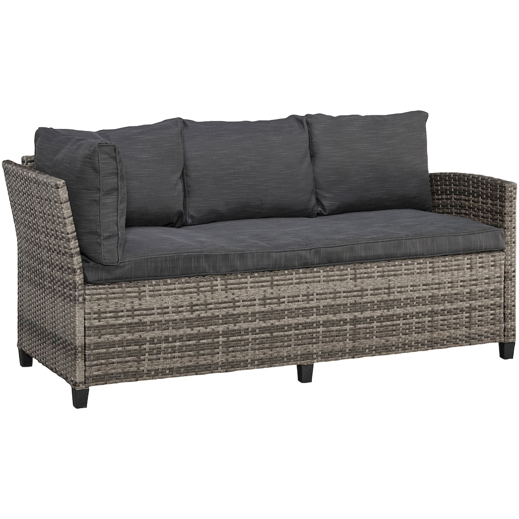 KONIFERA Gartenlounge-Set »Rotterdam«, (Set, 20 tlg., 3x 3er Sofa, 2x Hocker, 1x Tisch 120x82x67cm, inkl. Auflagen), Polyrattan, Stahl, Tischplatte aus Nonwood, Unser Dauertiefpreis