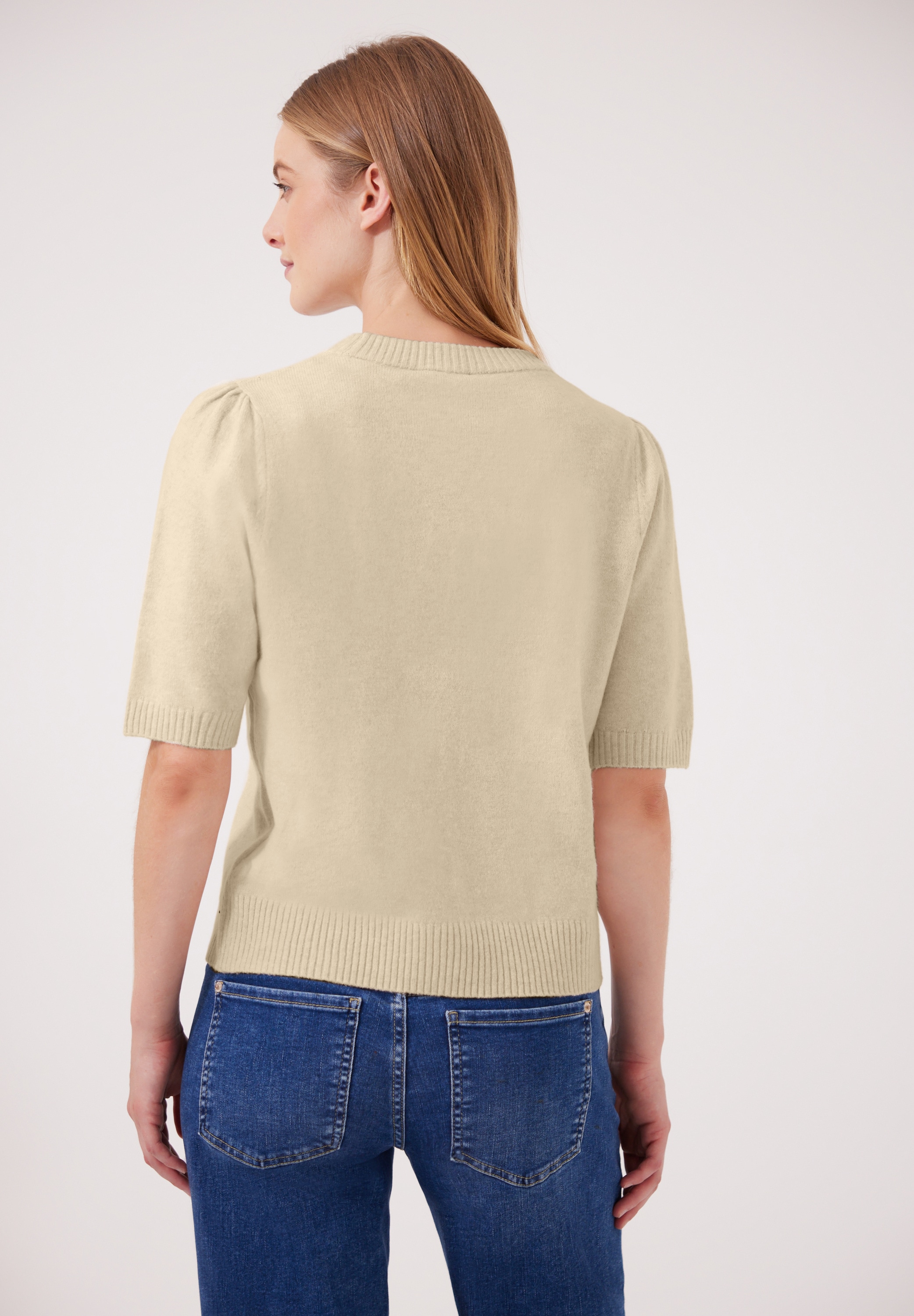 STREET ONE STUDIO Kurzarmpullover mit gerafften Ärmeln