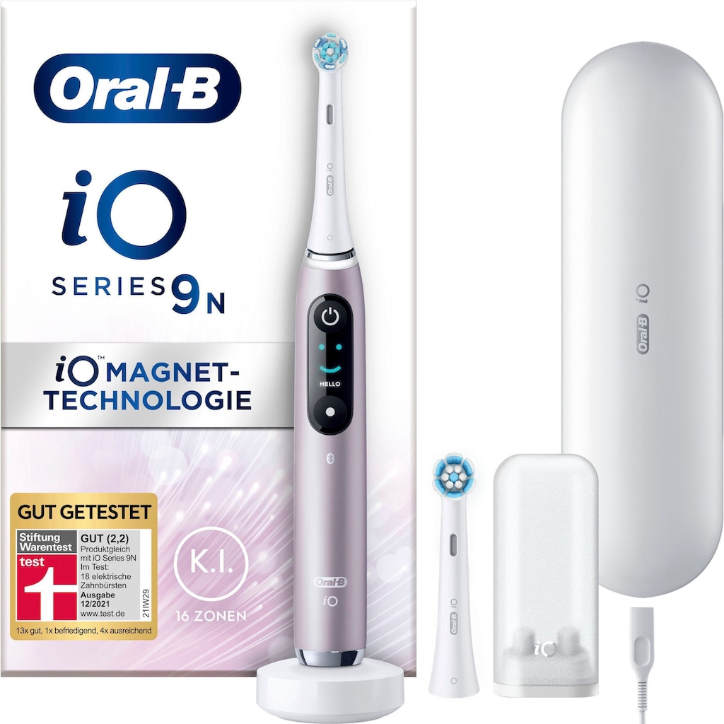 Oral B Elektrische Zahnbürste »iO 9« 2 St. Aufsteckbürsten mit Magnet-Technologie 7 Putzmodi Farbdisplay & Lade-Reiseetui