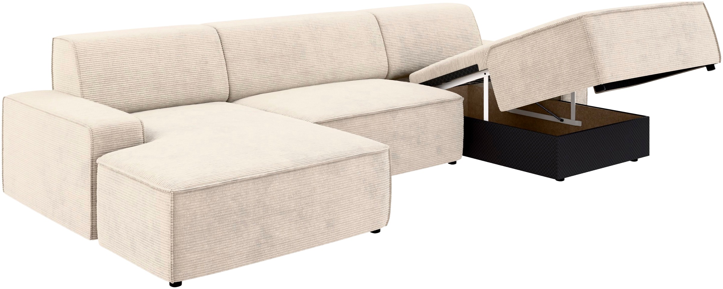 TRENDMANUFAKTUR Wohnlandschaft »Graz, wahlweise mit Sitzvorschub und Bettkasten, U-Form, Breite 329 cm«, in Cord-, haustierfreundlichem LEO Struktur- oder LUMOS-3D-Bezug
