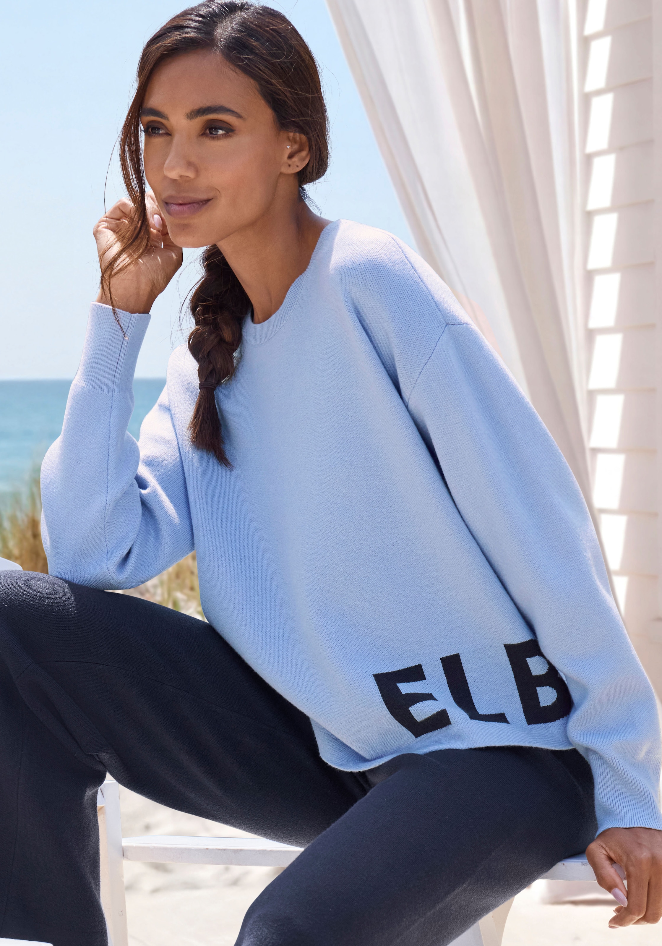 Elbsand Strickpullover aus hochwertigem Strick mit eingestricktem Logo, Loungewear