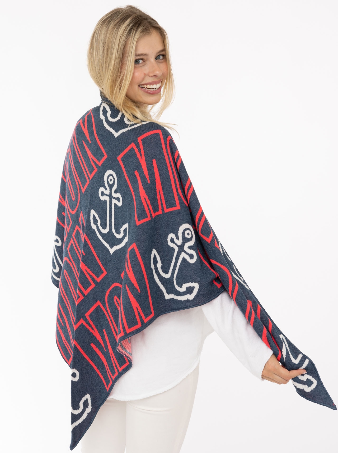 Zwillingsherz Modetuch »"Anker Moin"« Küstenfeeling, Baumwollmischung, Feinstrick, Schriftzug, maritim