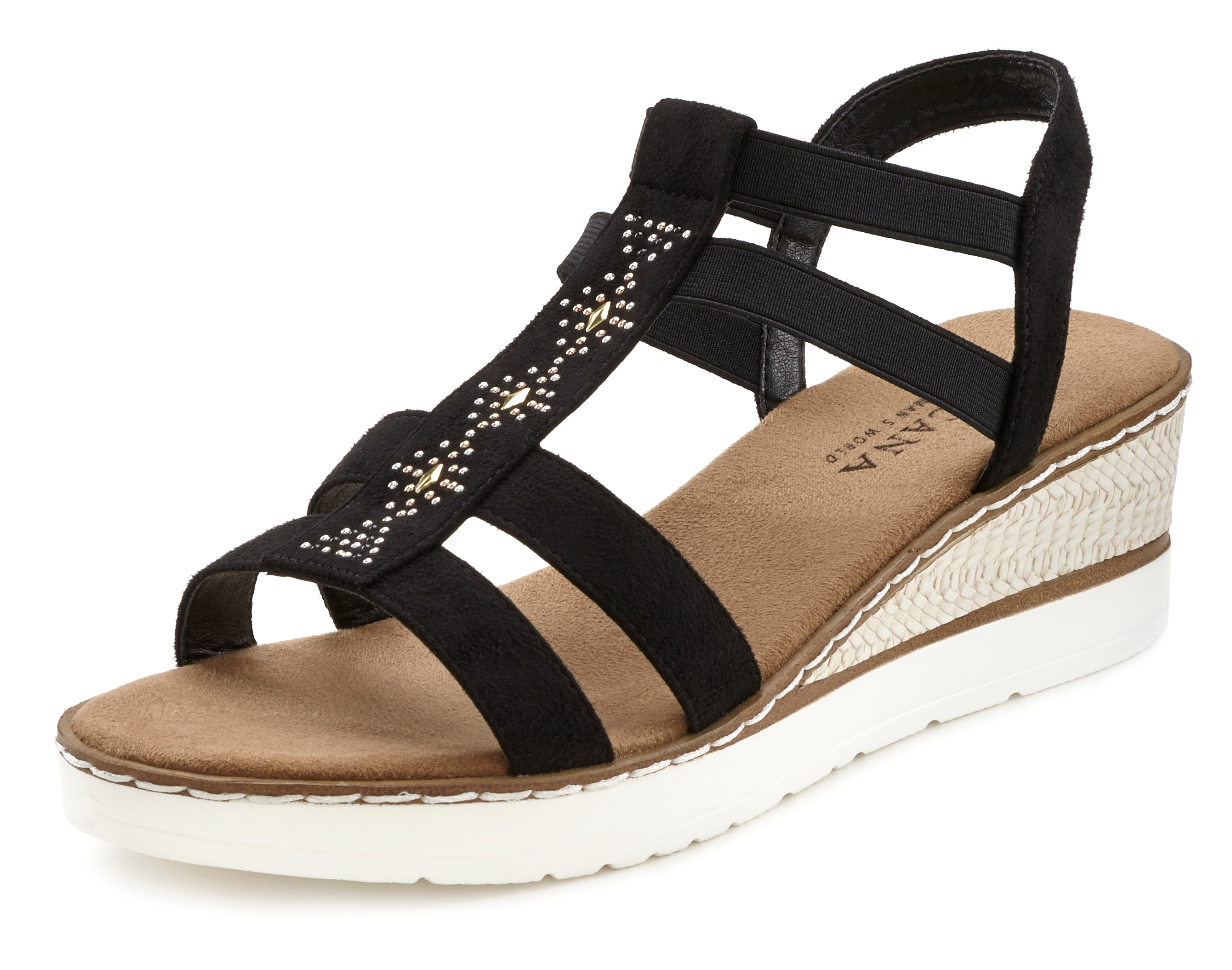 Thumbnail - LASCANA Sandalette "Sommerschuh" Sandalette, Sommerschuh mit Keilabsatz und Schmucksteinen VEGAN