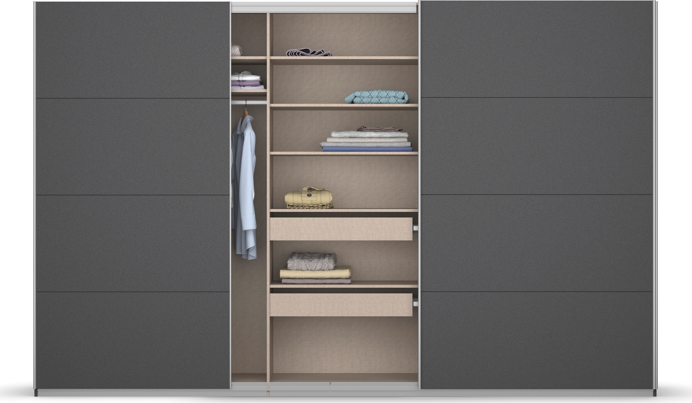 rauch Schwebetürenschrank »Kleiderschrank Schrank Garderobe KOLUNA mit Dekor-Front«, inkl. 2 Innenschubladen sowie extra Einlegeböden MADE IN GERMANY