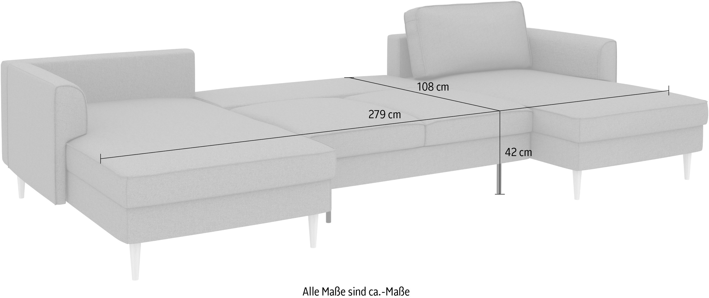 Home affaire Wohnlandschaft »Booster Couch wahlweise mit Schlaffunktion und Bettkasten-auch in Cord«, Sofa in U-Form, Breite 305 cm