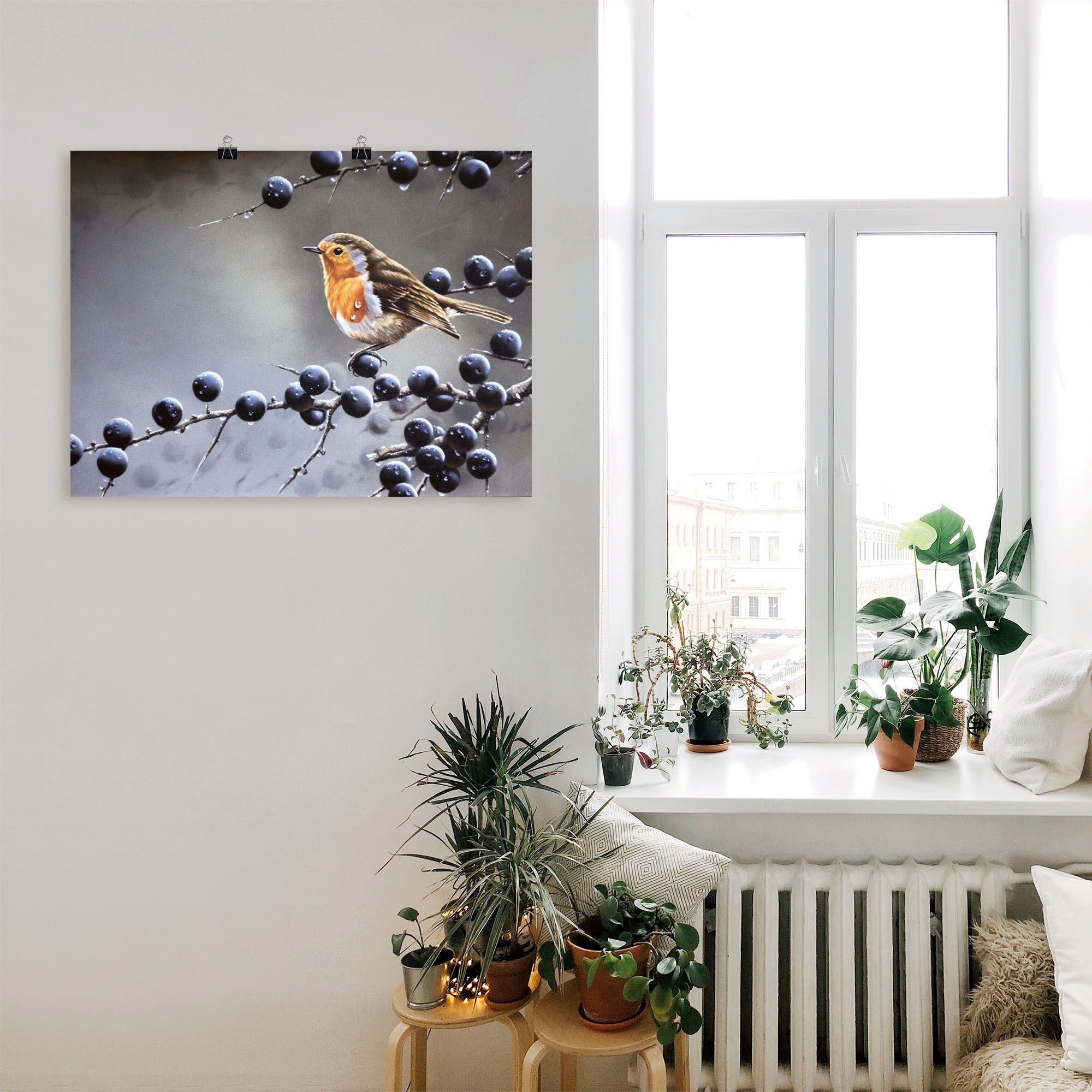 Artland Leinwandbild »Vogel im Beerenbaum«, Vögel, (1 St.), auf Keilrahmen gespannt
