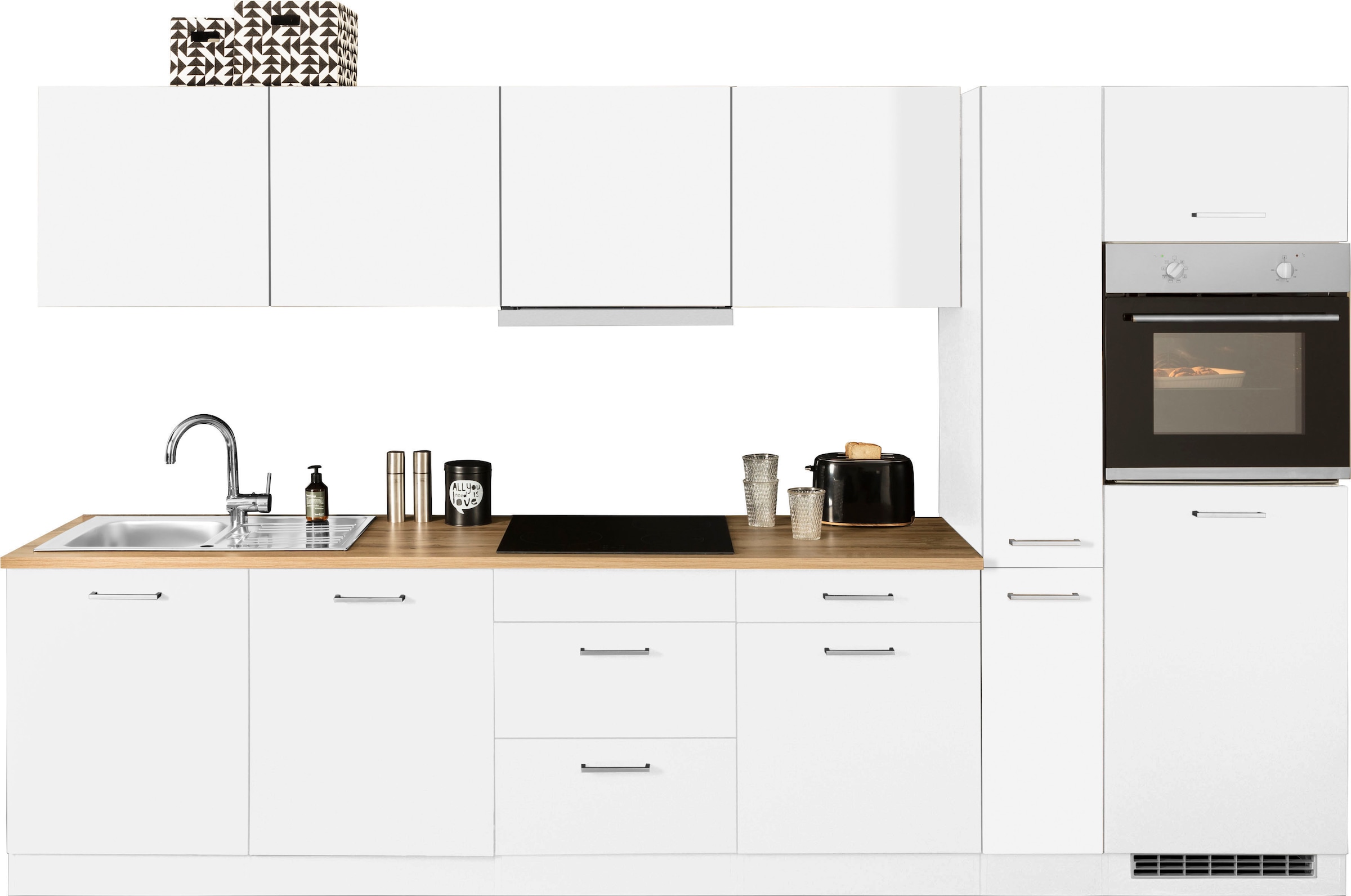 Küchenzeile »Kehl«, mit E-Geräten, Breite 330 cm, inkl. Kühlschrank und Geschirrspüler