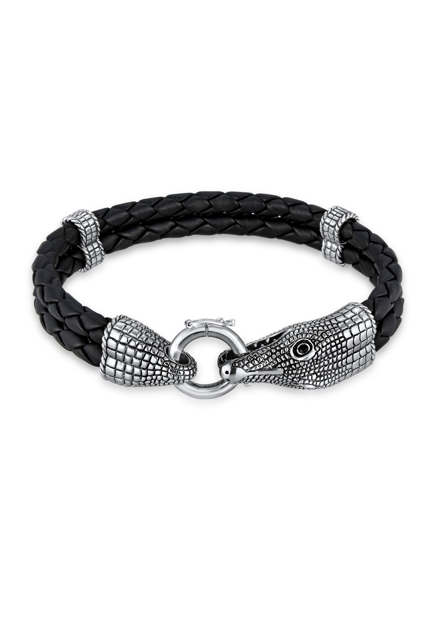 Kuzzoi Armband »Herren Lederarmband Silber« 925 Sterling Krokodil