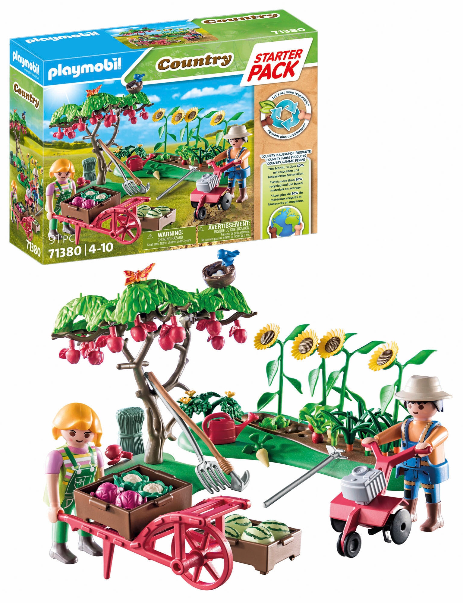 Playmobil® Konstruktions-Spielset »Starter Pack, Bauernhof Gemüsegarten (71380), Country«, (91 St.), teilweise aus recyceltem Material