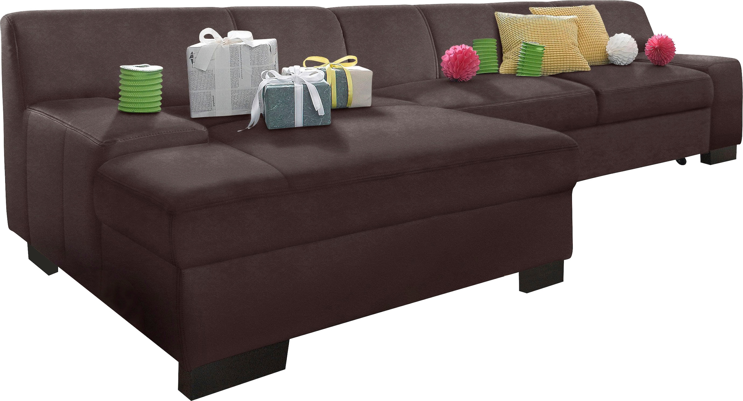 DOMO collection Ecksofa "Norma, elegant & modern, mit flachen Armlehnen, Br günstig online kaufen