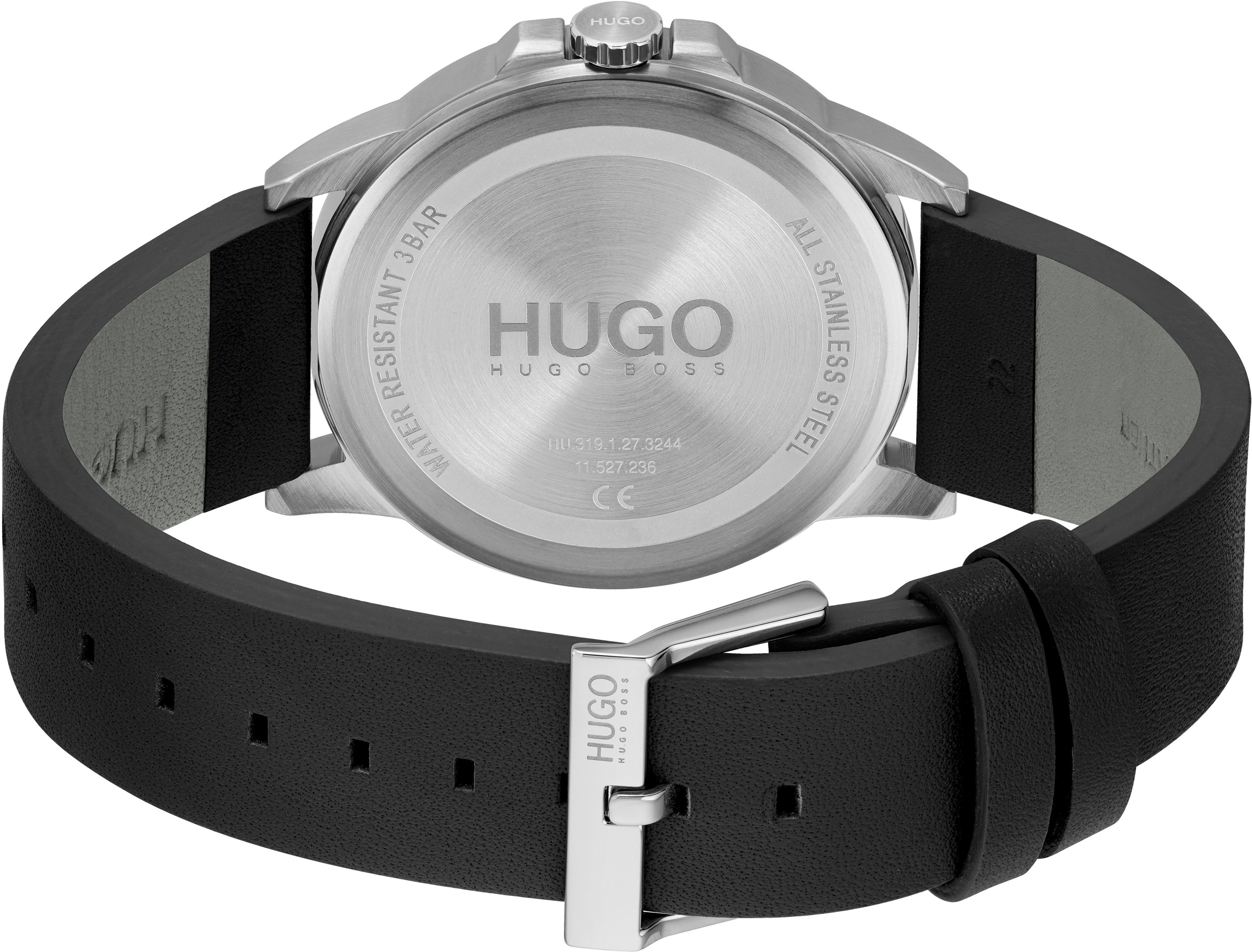 Hugo Montre 1530188 5 Atm 43 Mm Black / Leather Black One Size Homme 2