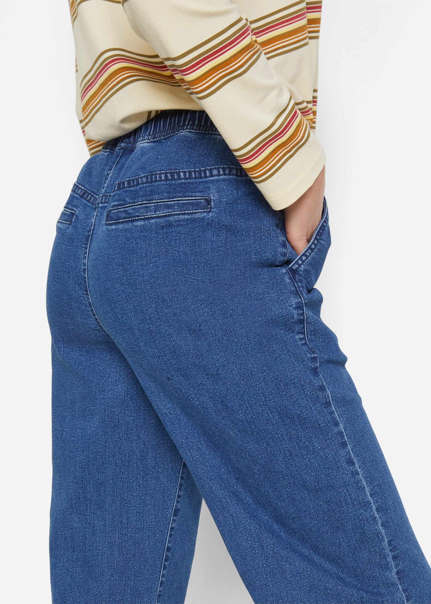 bonprix Weite Jeans »Wide Leg Jeans Mid Waist, Stretch« 2 Stk. mit elastischem Bund und Tunnelzug