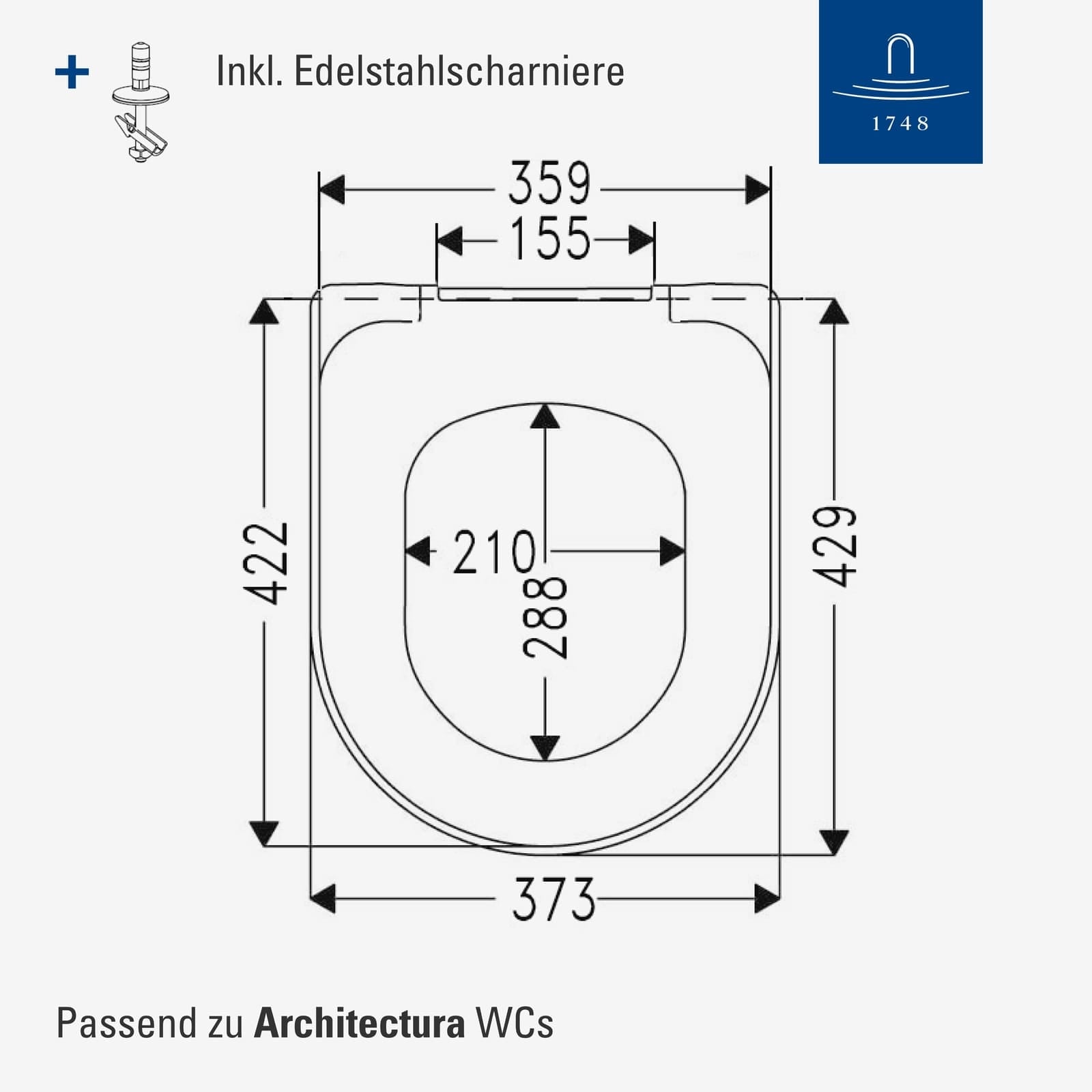 Villeroy & Boch WC-Sitz »WC-Sitz Architectura 445 x 374 x 59 mm weiß« 1 Stk. tlg. SoftClose, QuickRelease