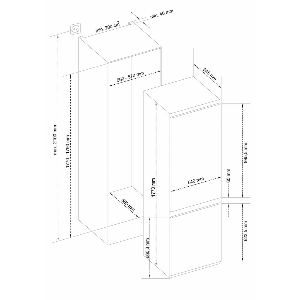 Sharp Einbaukühlgefrierkombination »SJ-B2237E00X-EU«, SJ-BE237E00X-EU, 177 cm hoch, 54 cm breit