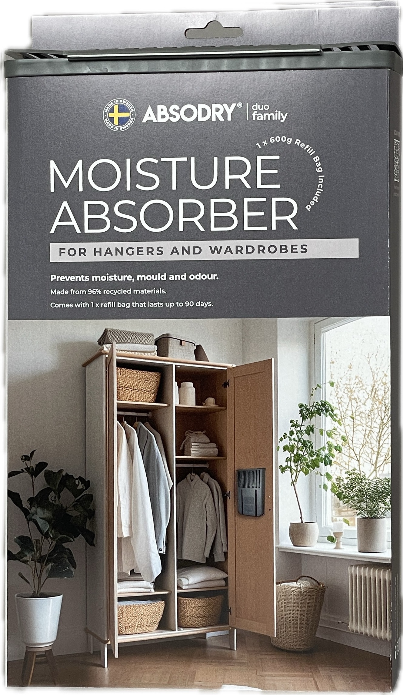 Absodry duo family Granulat-Luftentfeuchter »DUO FAMILY Hanger«, für Schränke, wiederbefüllbar, minimalistisch, 600 g