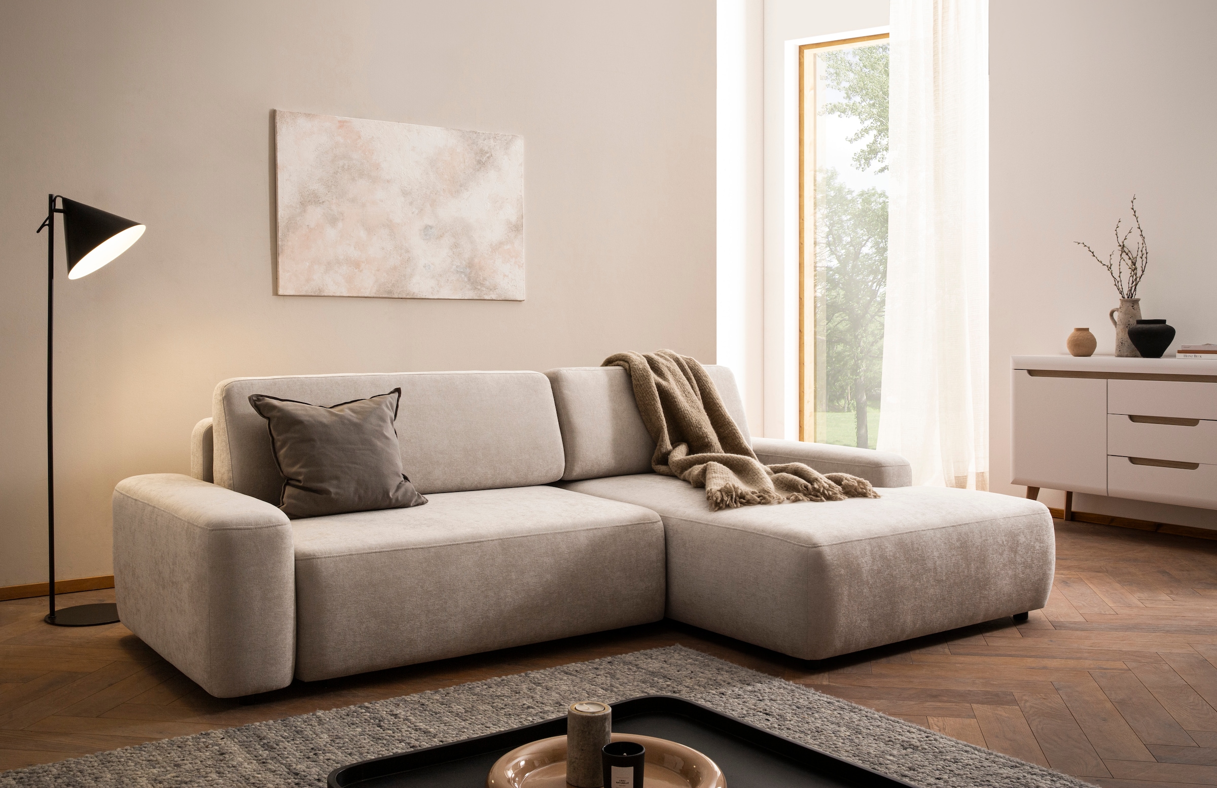 INOSIGN Ecksofa "TORGE (264cm), Schlafsofa in Cord, Samtvelours o Struktur günstig online kaufen