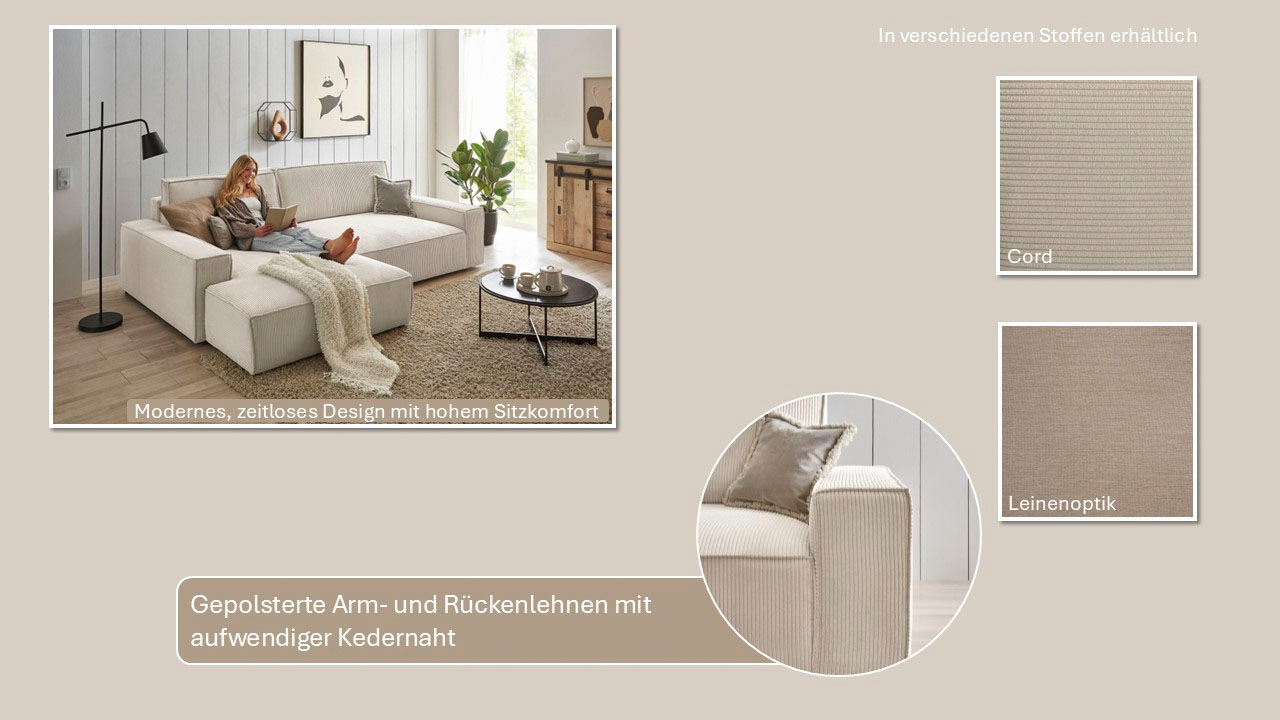 Thumbnail - Home affaire "NEU: SHERWOOD XXL 284, Big-Sofa L-Form, tiefe Sitzfläche 95 cm, Cord" Recamiere rechts/links, als Schlafso...