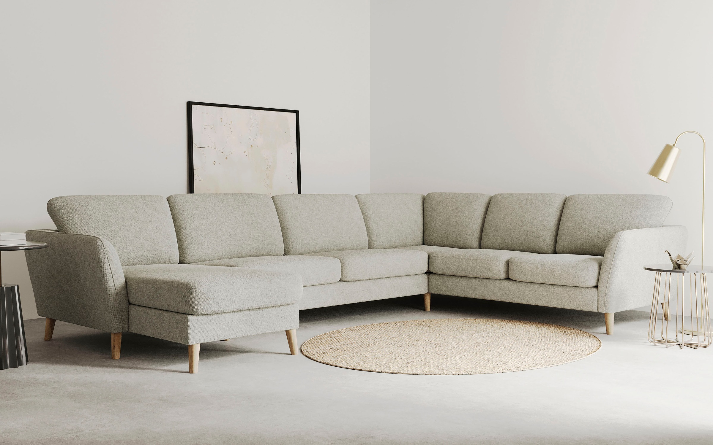 Wohnlandschaft HOME AFFAIRE "MARSEILLE XXL 349cm, U-Form, Ottomane rechts/links wählbar", beige, B:349cm H:88cm T:242cm, Struktur fein (58% Polyester, 22% Polypropylen);Filzoptik (100% Polyester);Webstoff (100% Polyester), Sofas, Wohnlandschaft, Massivhol